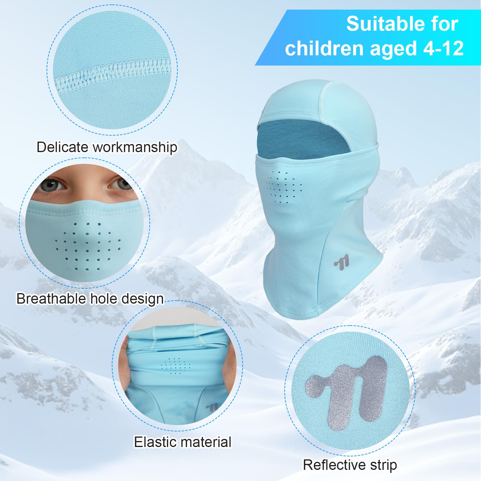 Pasamontañas Térmico Respirable Niños 4-12 Años, Invierno Multifunción Prueba de Viento Forro Polar Máscara de Esquí de Ciclismo Sombreros con Calentador de Cuello, Mascarilla para Niños Niñas