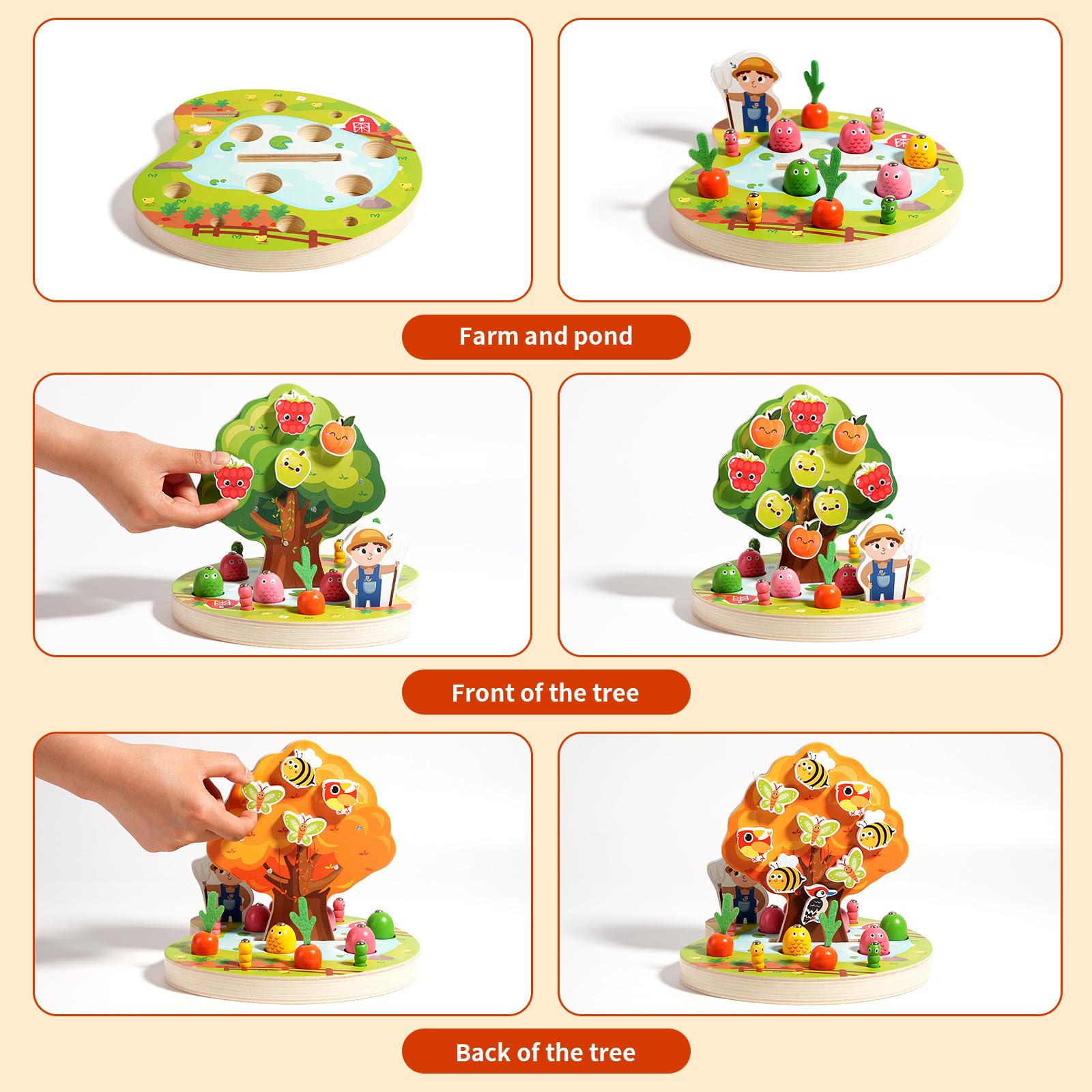INIFEIDALA - Jouet sensoriel Montessori en bois pour enfants de 3 à 4 à 5 ans, trieur de couleurs, kit de récolte de carottes, pêche magnétique, jouet de motricité fine