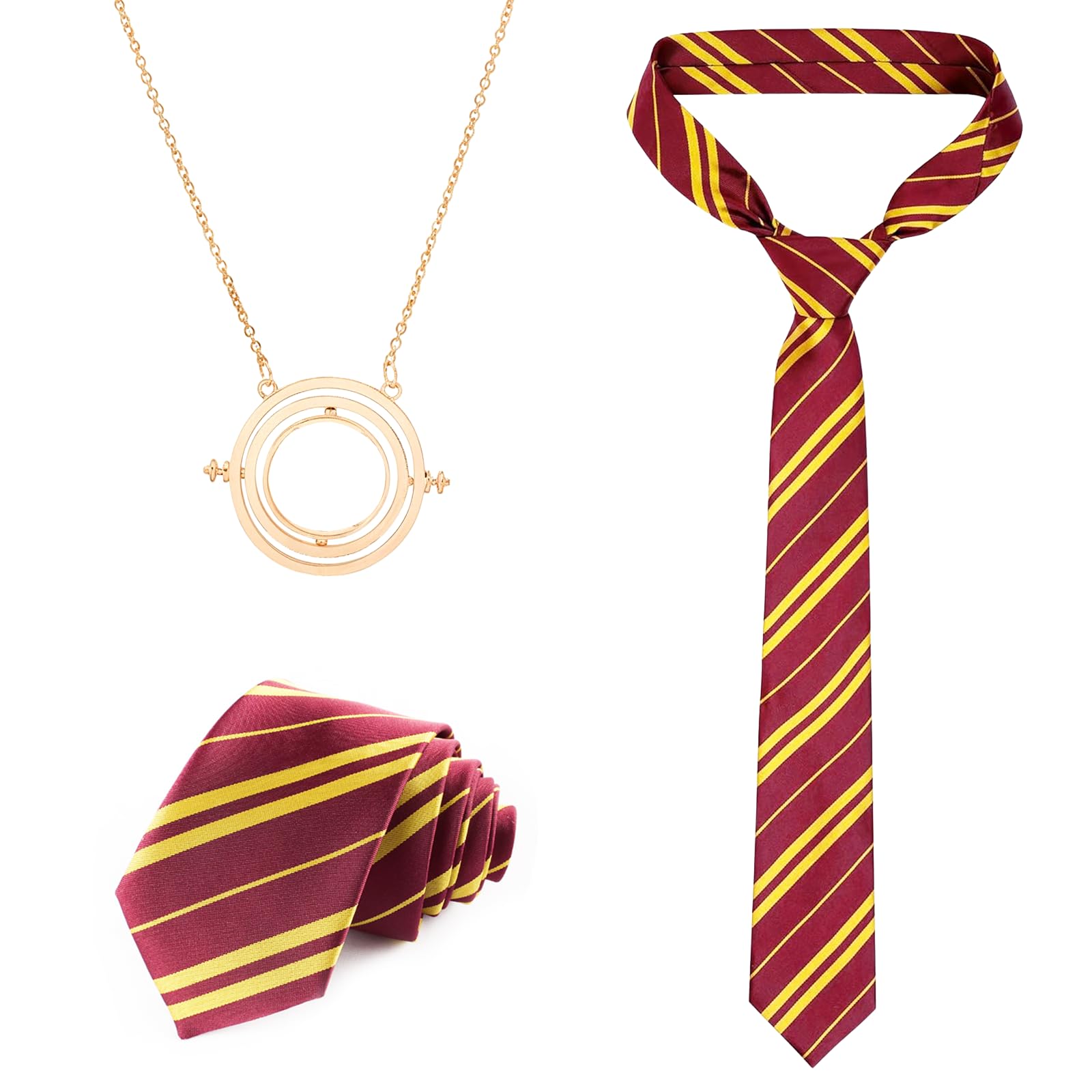 YAEGIMHT 2 Pcs Wizard Costume Accessories Set wizard Fancy Dress Accessories with Striped Tie Turn Back Necklace for World Book Day Costume Wizard Cosplay Carnival Halloween Adults (Red)