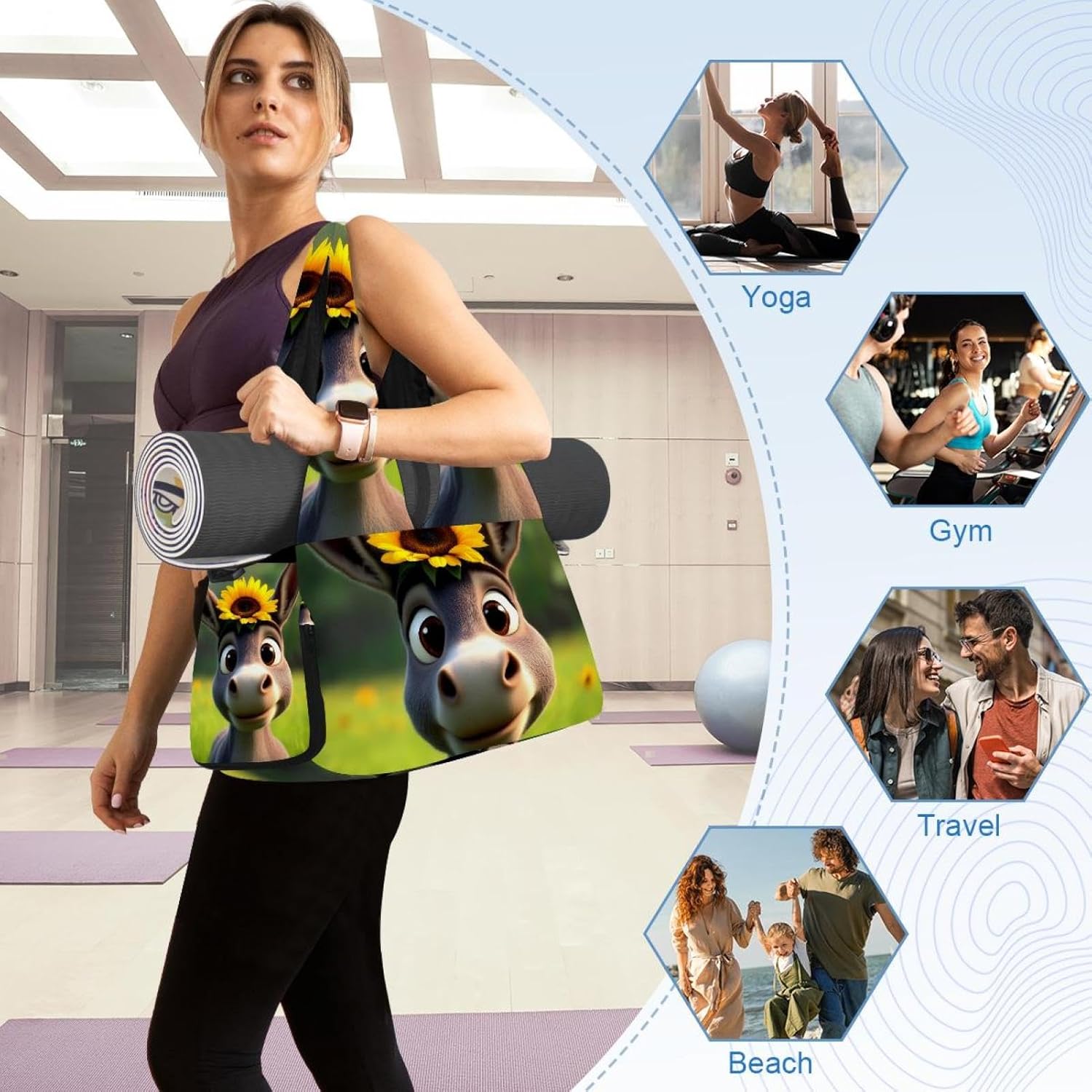 Yoga Mat Bag, Gym Workout Bag with Shoe Compartment, Pig Pilates Bag for Women, Quick Access Storage Yoga Tote Bag for Sports Travel Office