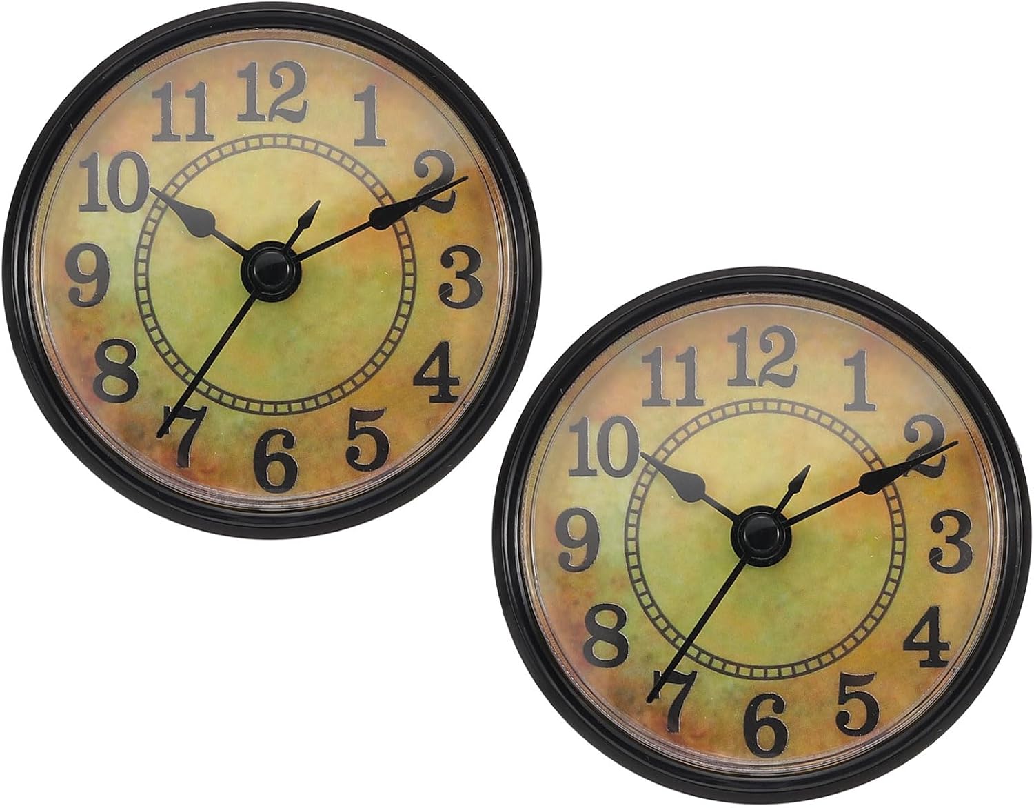 PATIKIL 2.8" 70mm Quartz Clock Insert, 2 Pcs Round Quartz Movement Miniature Clock Mini Arabic Numeral Clock Fit 61mm/2.4" Diameter Hole for Replacement Home, Gold Tone/Yellow, Style 7