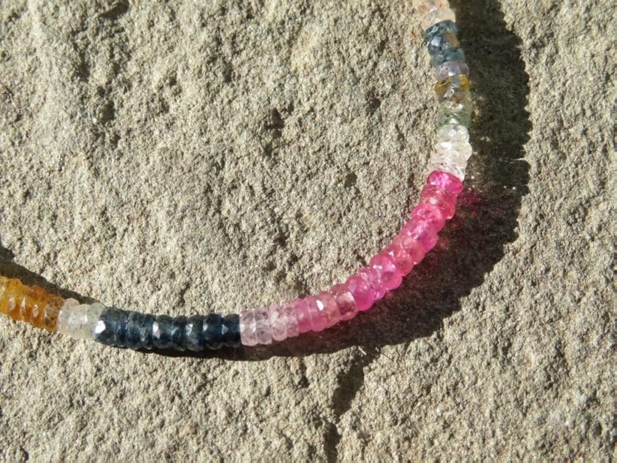 Unisex Multi Sapphire Rondelle Beaded Bracelet, Adjustable Link