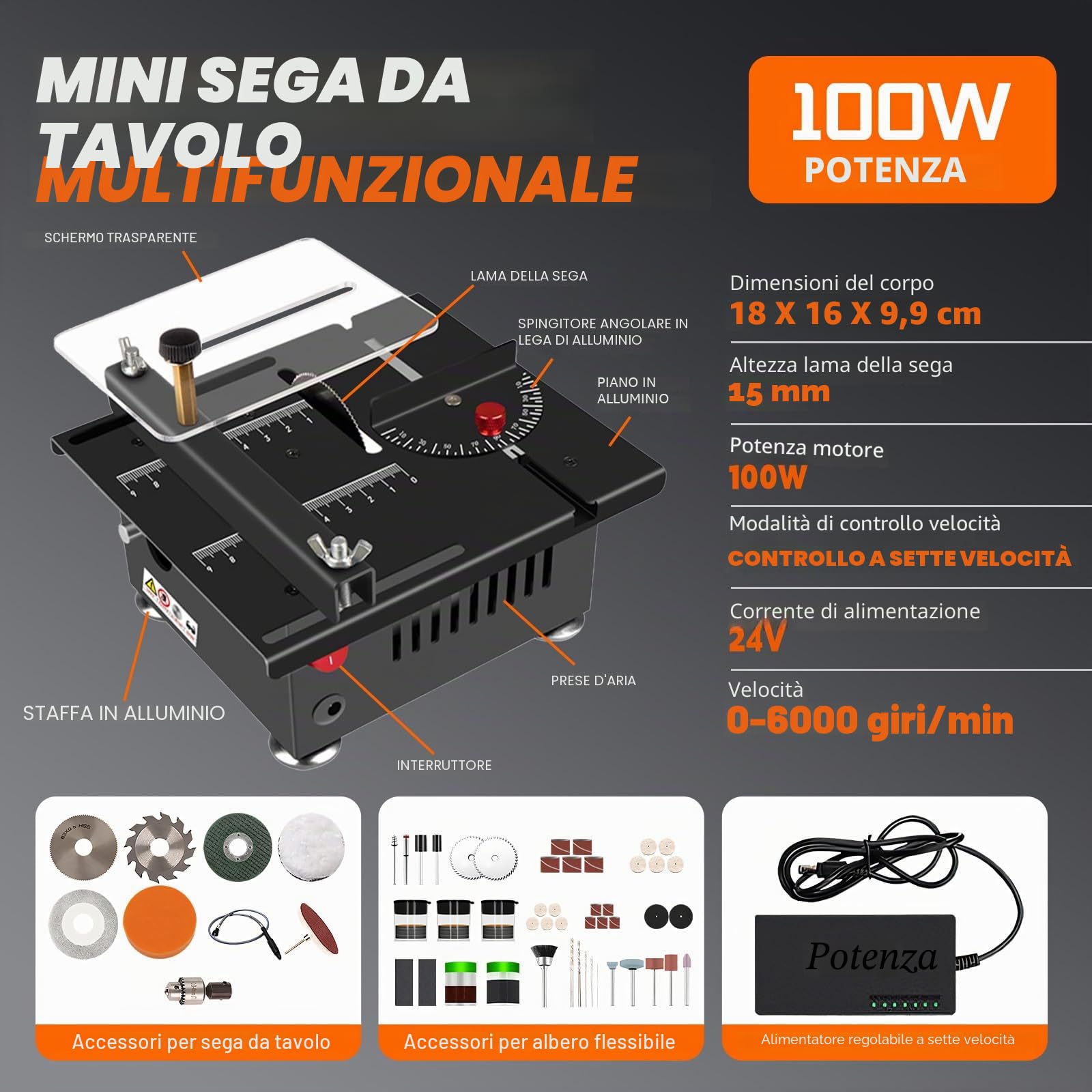 Mini Sega da Tavolo Per Artigianato, Mini Sega da Tavolo Multifunzione Potenza 100w, Piccola Sega da Tavolo Portatile, 7 Velocità Regolabili, Taglio 0-90°, Per Fai da Te, Legno, Acrilico E Taglio Pcb