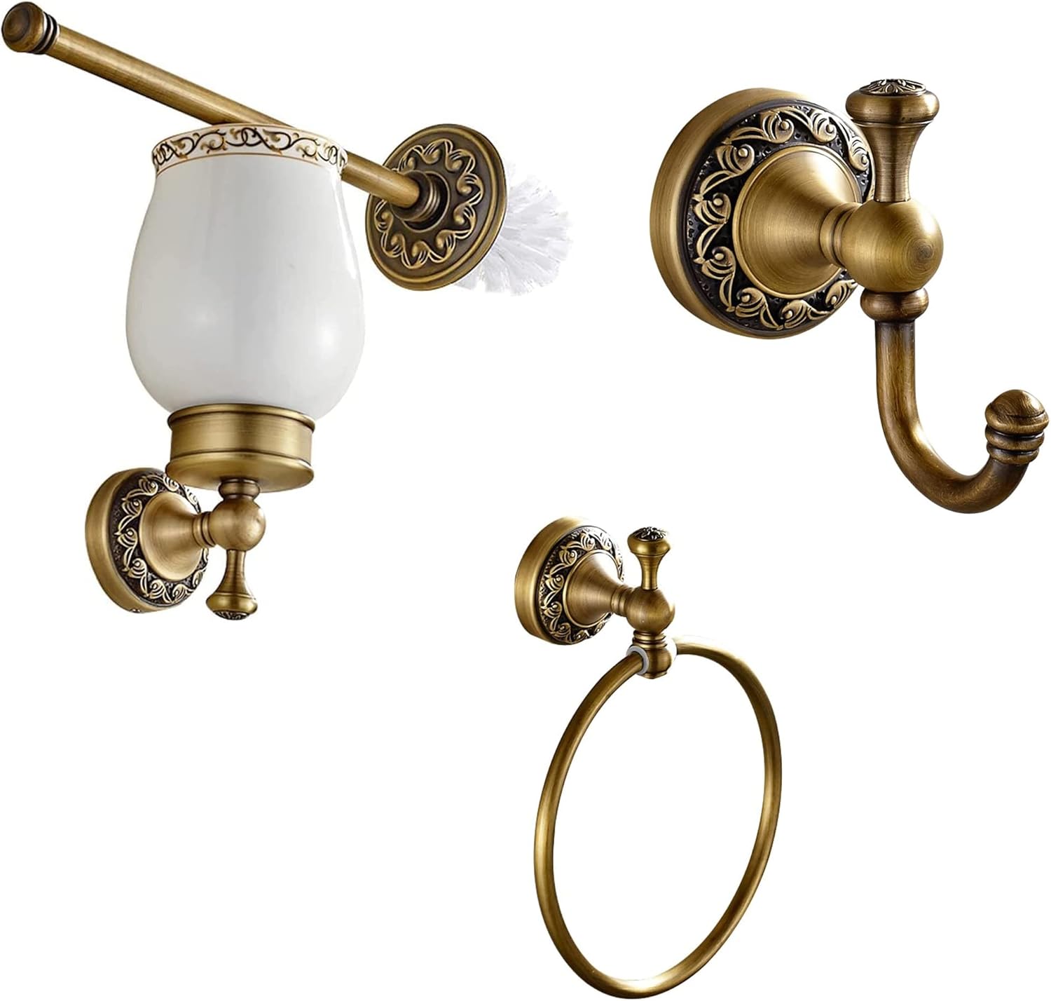 Leyden Antique Brass Toilet Brush Holder, Bathroom Towel Hook Towel Ring Wall Mounted