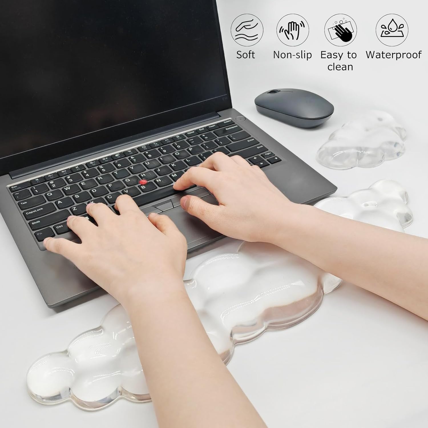 Gel Cloud Keyboard & Mouse Wrist Rest Cloud Wrist Rest Ergonomic Keyboard and Mouse Pad Support for Pain Relief Office Computer Laptop Gaming. (White) thumbnail
