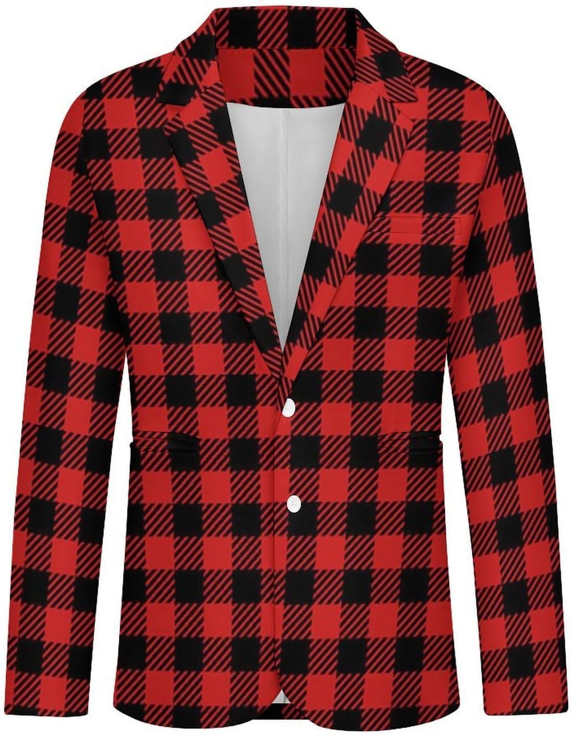 Buffalo Plaid Red Checkered Men's Blazer Casual Suit Jackets Business Button Sport Coats