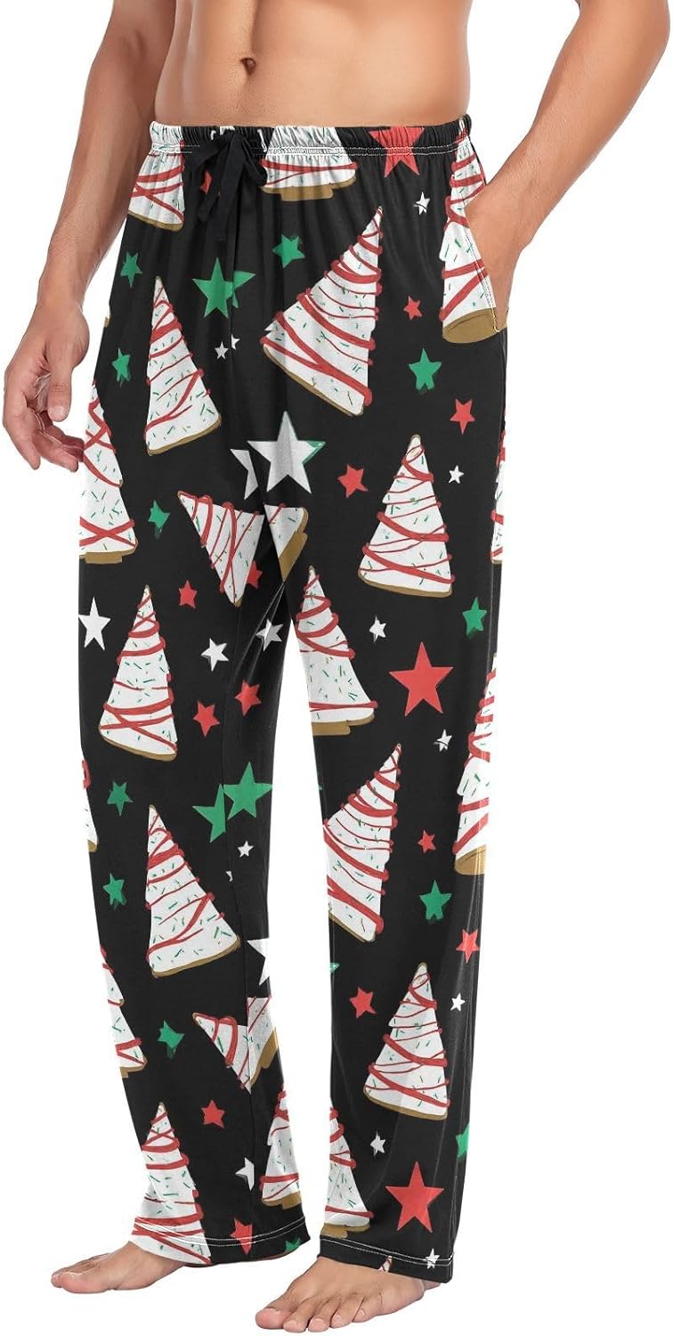 Mens Pajama Bottoms with Pockets Christmas Trees Cakes Super Soft Wide Leg Sleep Lounge Pants for Men S - Image 2