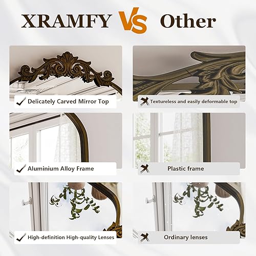 Miniatura 5 de 36"x 24" Arched Bathroom Mirror, Wall-Mounted Mirror with Carved Metal Frame & Bottom Art Carved, Vanity Mirror for Home Decor, Hanging Wall Mirror