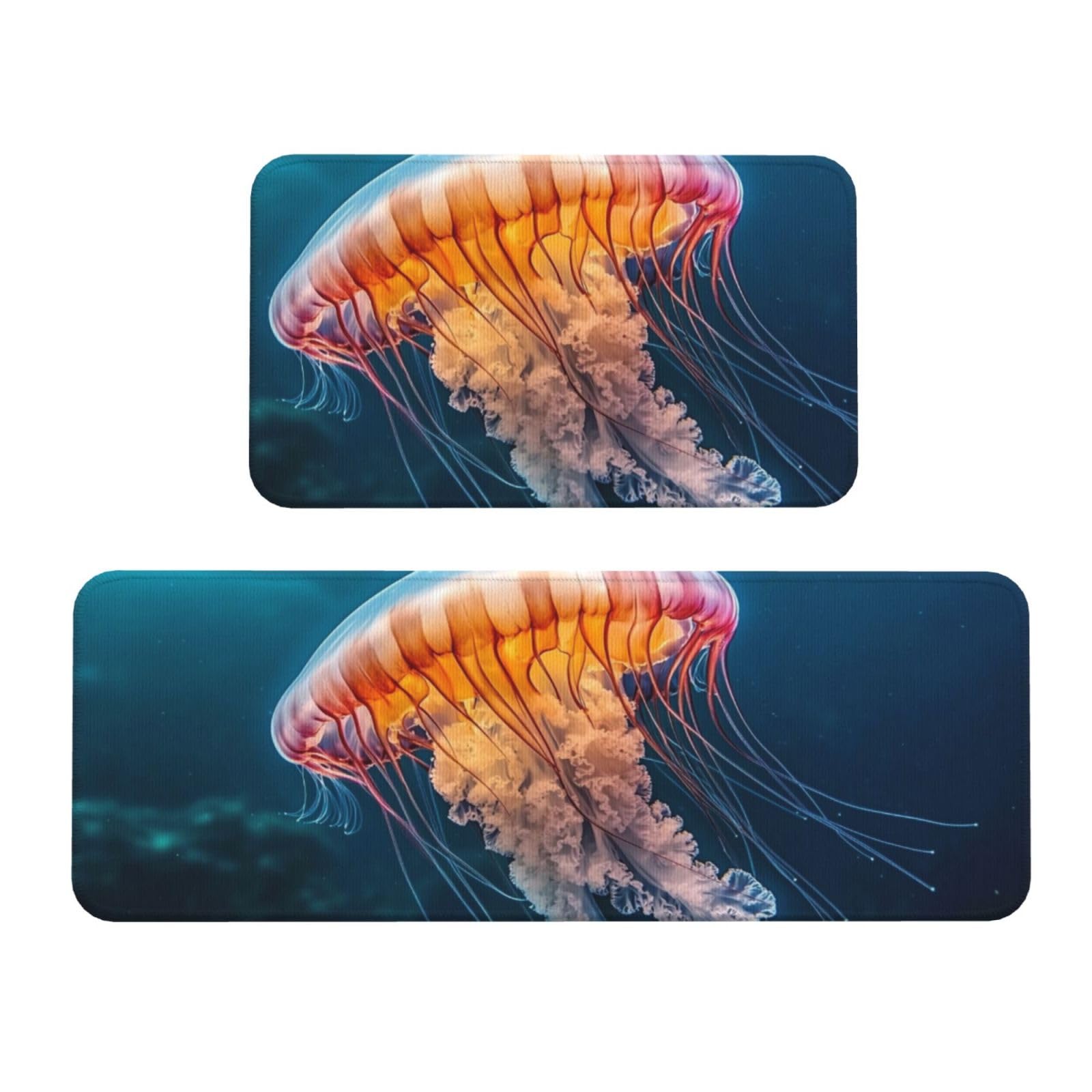 Tapetes de cocina cómodos con estampado decorativo de medusas, alfombras para suelo, 2 piezas