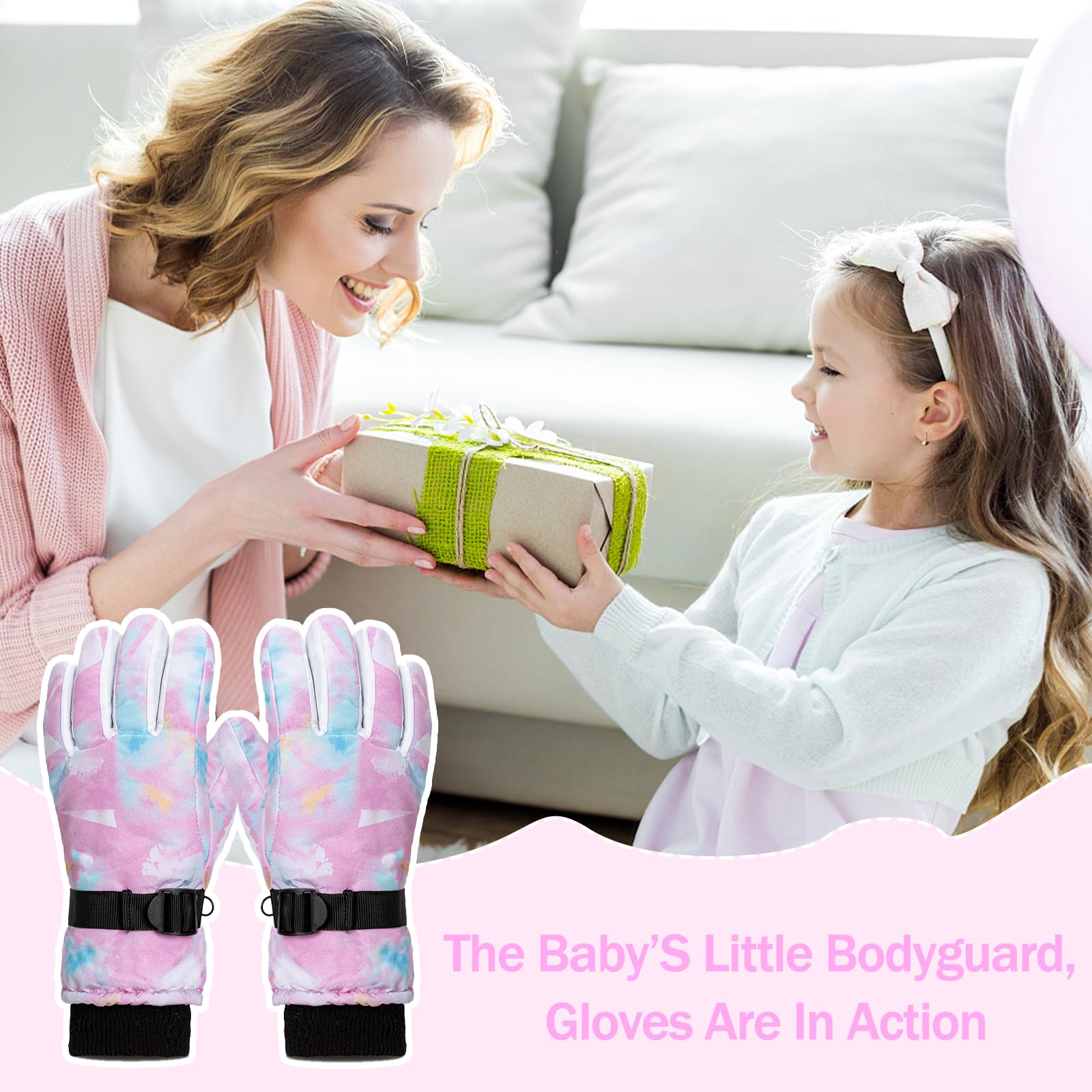 Guantes de Invierno Impermeables para Niños, Guantes de Nieve Cálidos Resistentes al Viento para Esquí Ciclismo Patinaje 5-9 Años
