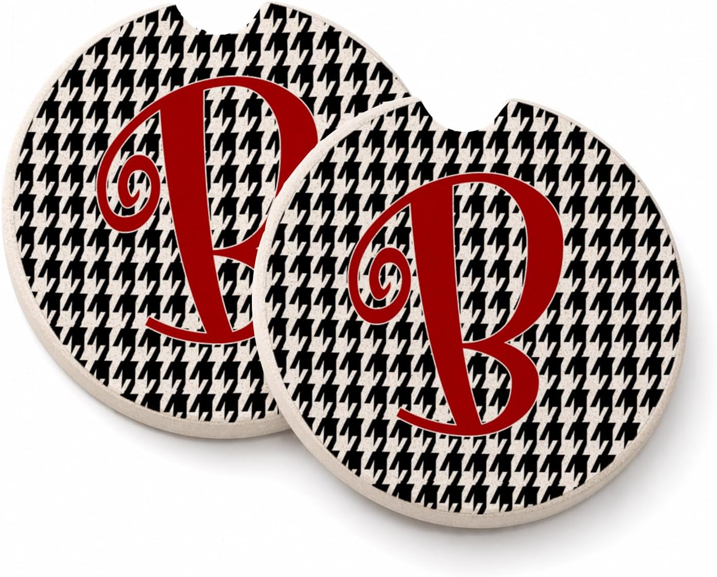 Caroline's Treasures CJ1035-BCARC Letter B Initial Monogram - Houndstooth Black Set of 2 Cup Holder Car Coasters Absorbent Sandstone Coasters for Car Cup Holders Gifts for Men or Women, Large, Multico