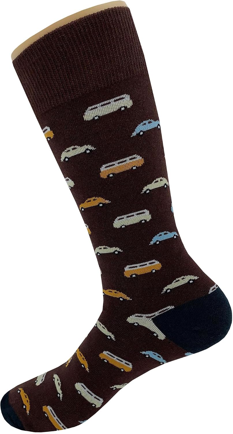 VW Classic Dress Socks Funny Novelty Crazy Fun Design Men Size 8-12 Cotton Casual Crew Colorful Funky Fancy Socks Gift for Men