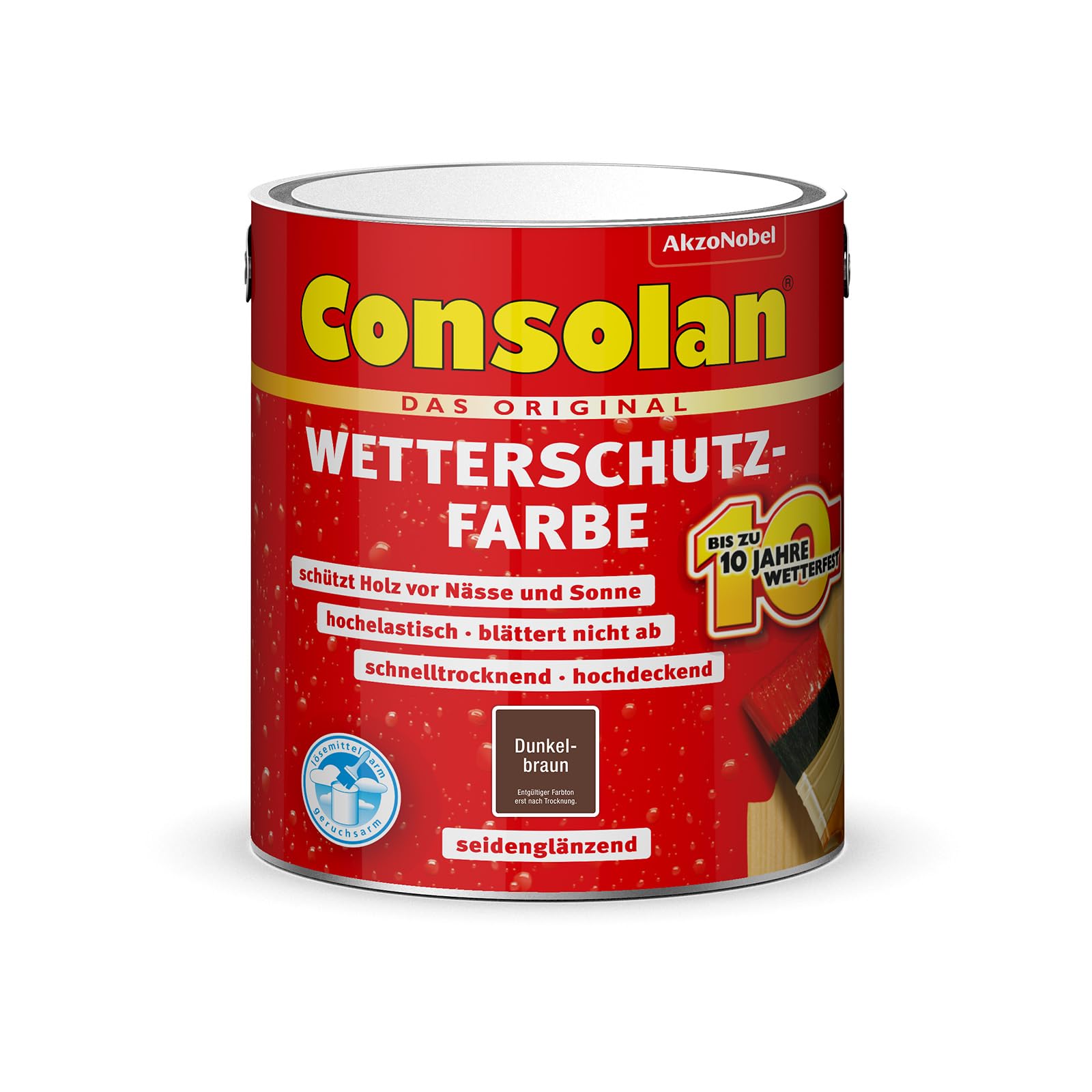 Consolan Wetterschutz-Farbe, Deckender Holzschutz für Außen, Dunkelbraun, 2,5L