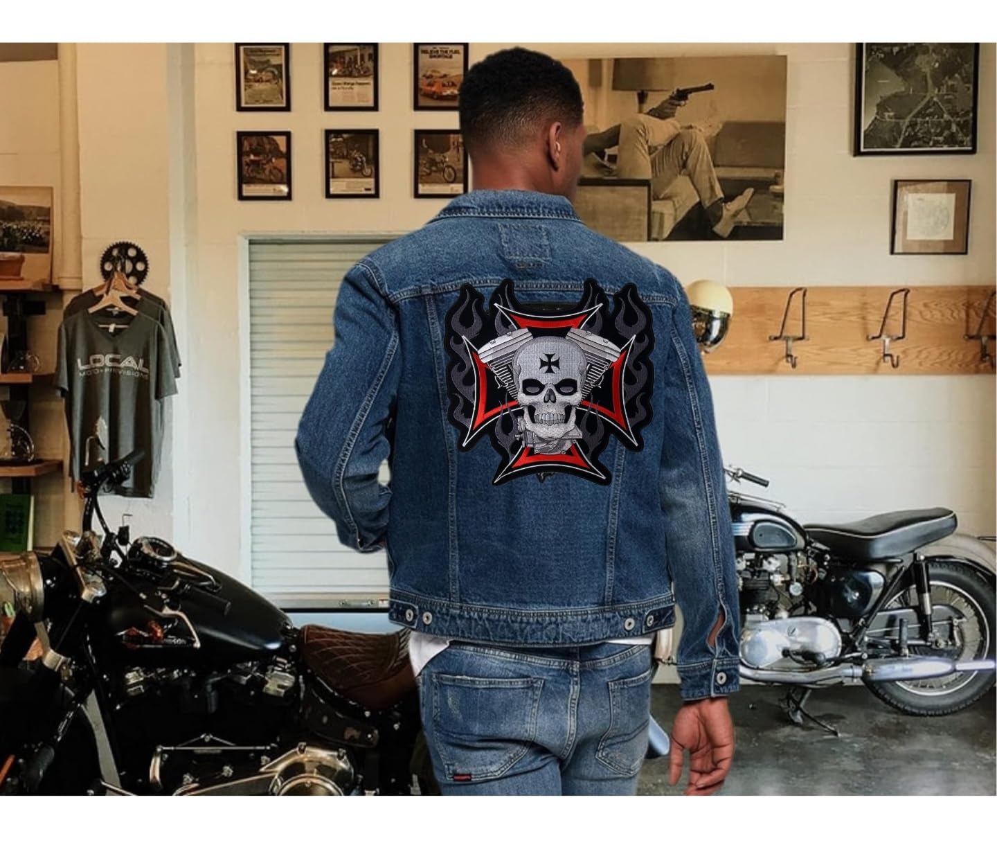 Parche de calavera de cruz de Malta para motocicleta, chaleco de motocicleta, parche bordado para chaquetas de motocicleta (calavera Mlta cruz)