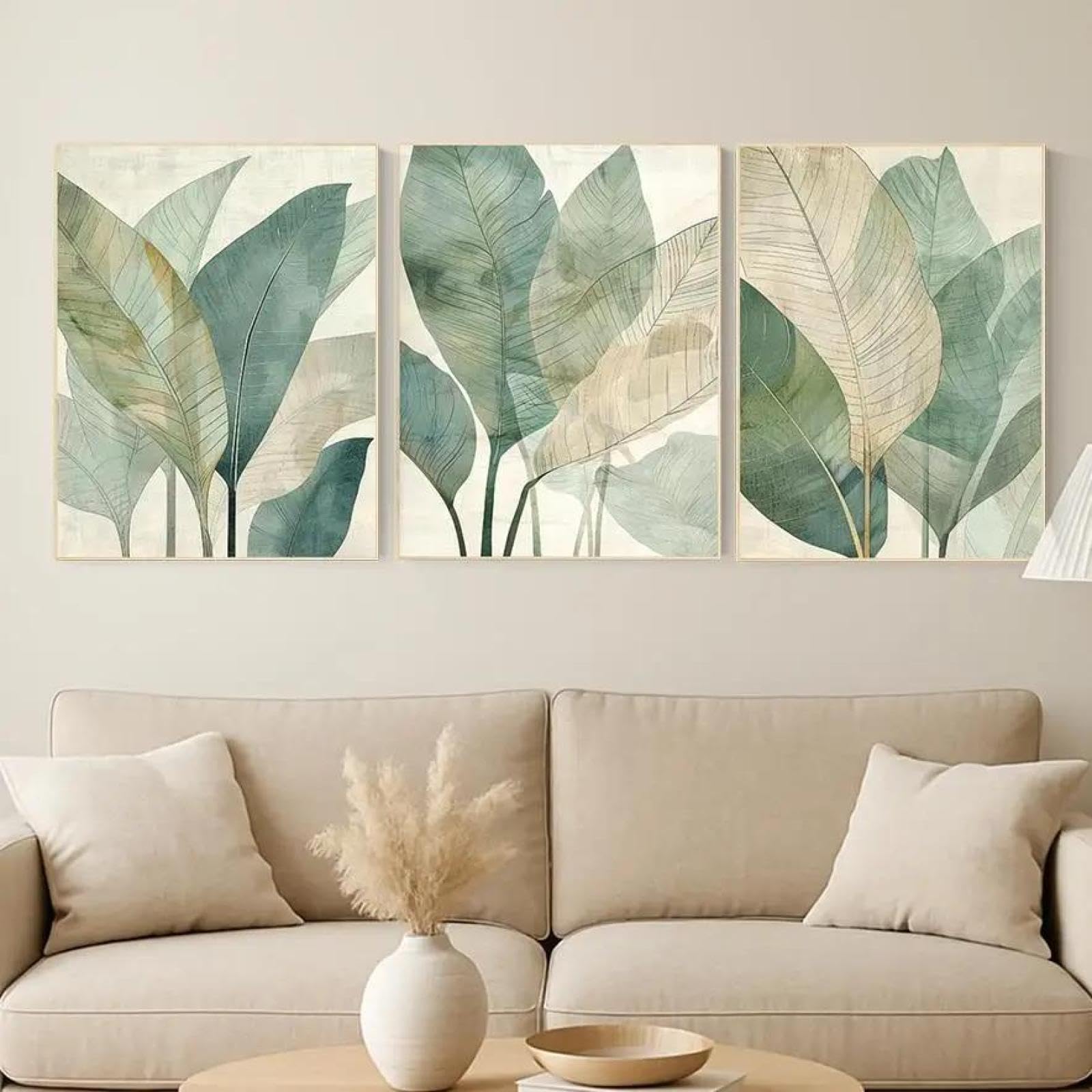 Baibexing Abstract Green Leaves Plants Canvas Painting Poster And Prints Wall Art Picture For Living Room Home Decor 40X60Cmx3Pcs Unframed