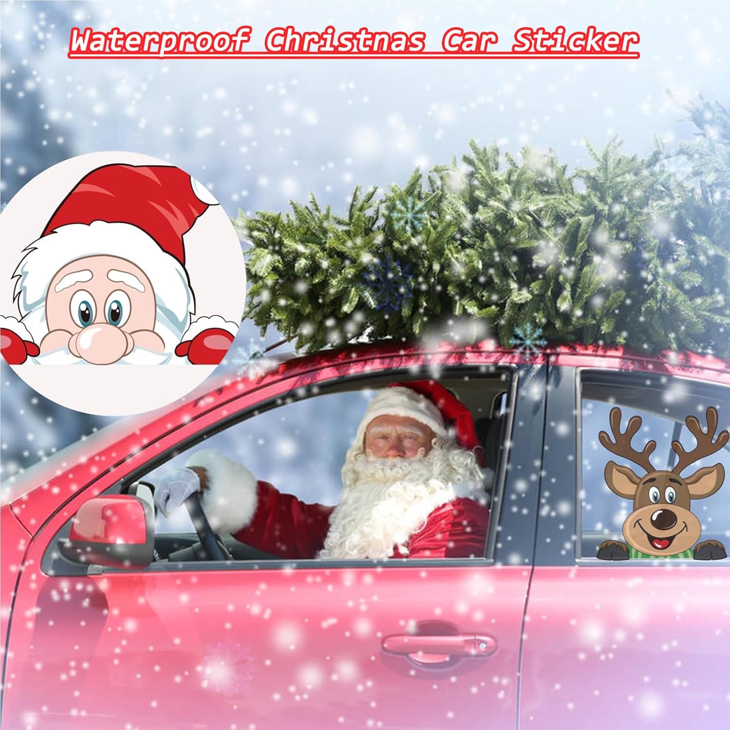 Christmas Car Sticker, 2PCS Car Window Decals Cute Santa Car Window Stickers for Christmas Car Decorations, Easy to Apply & Remove (Reindeer and Santa Claus) Walls & Doors Sticker Decor - Image 4