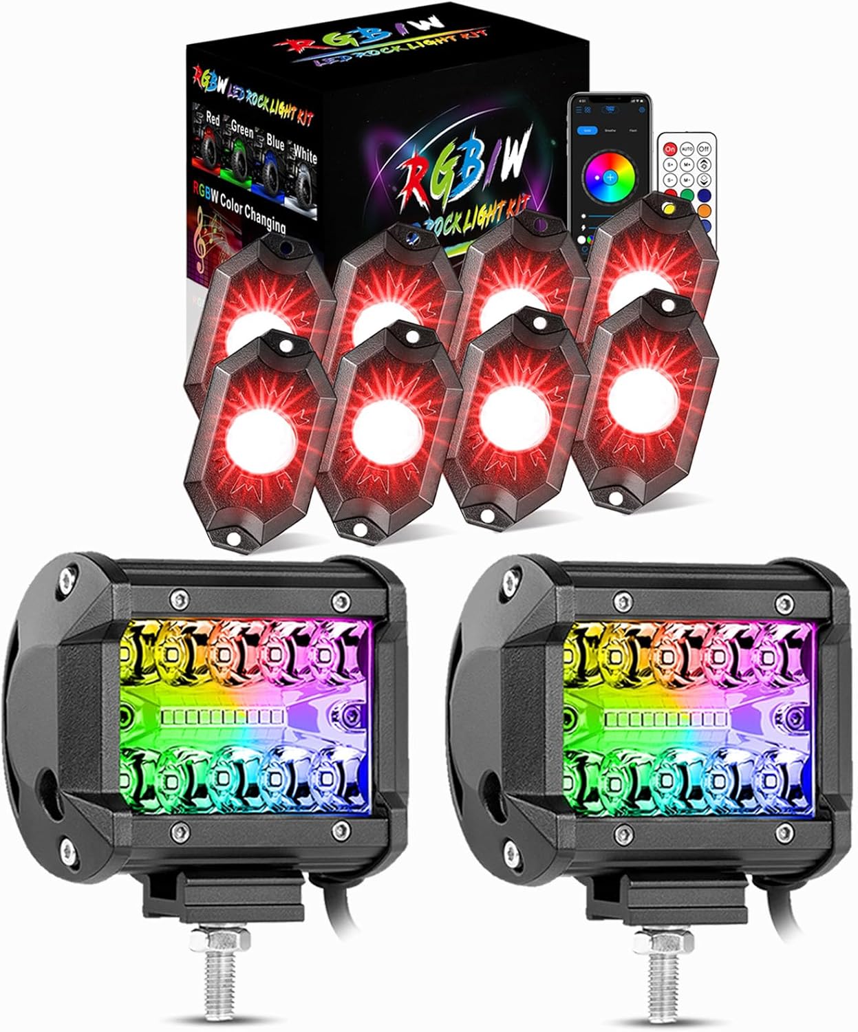 RGB Rock Lights with RGB LED Pods Color Chasing Light Pods