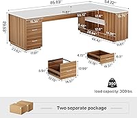 Vista 2 de Tribesigns - Escritorio ejecutivo en forma de L de 85.8 pulgadas, escritorio de oficina extra grande moderno con cajones para archivos, gabinete