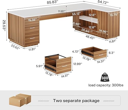 Vista 2 de Tribesigns - Escritorio ejecutivo en forma de L de 85.8 pulgadas, escritorio de oficina extra grande moderno con cajones para archivos, gabinete