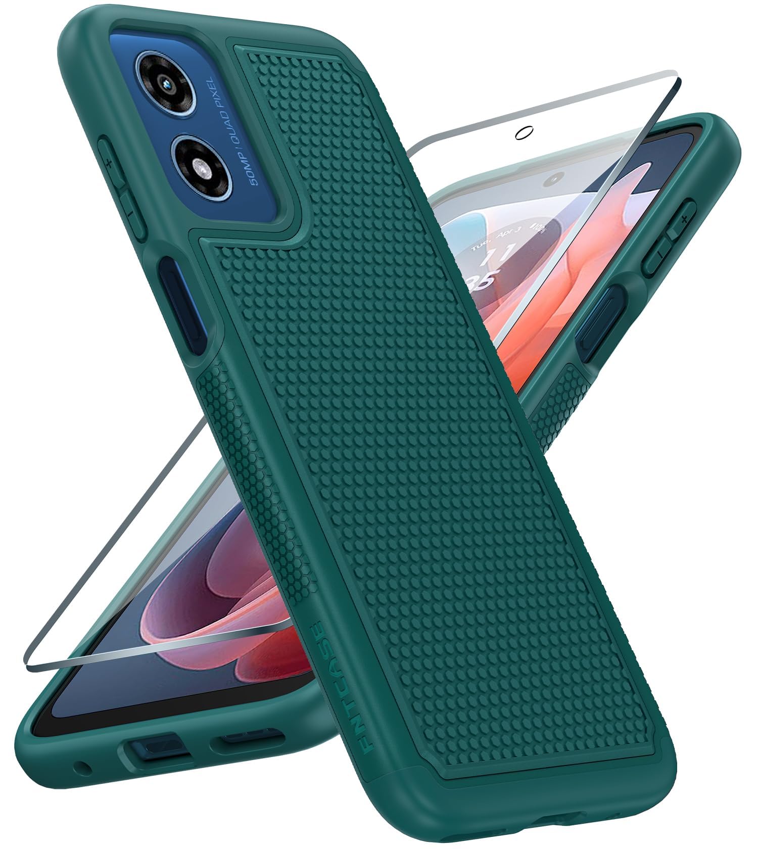 FNTCASE for Moto G-Play 2024 Case: Dual Layer Non Slip Matte Shockproof | With Screen Protector, Military Grade Drop Protection, Anti-Scratch, Heavy Duty Protective Phone Cover, Daily Use, Green