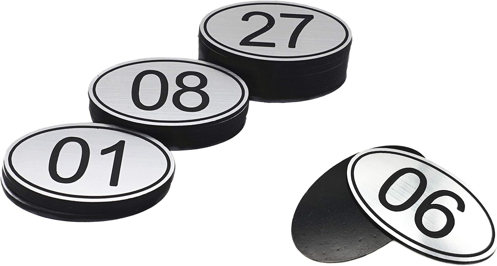 ABS Engraved 30mm x 50mm Oval Table Numbers (1-50) Pubs Restaurants Clubs - Silver - 1 to 50
