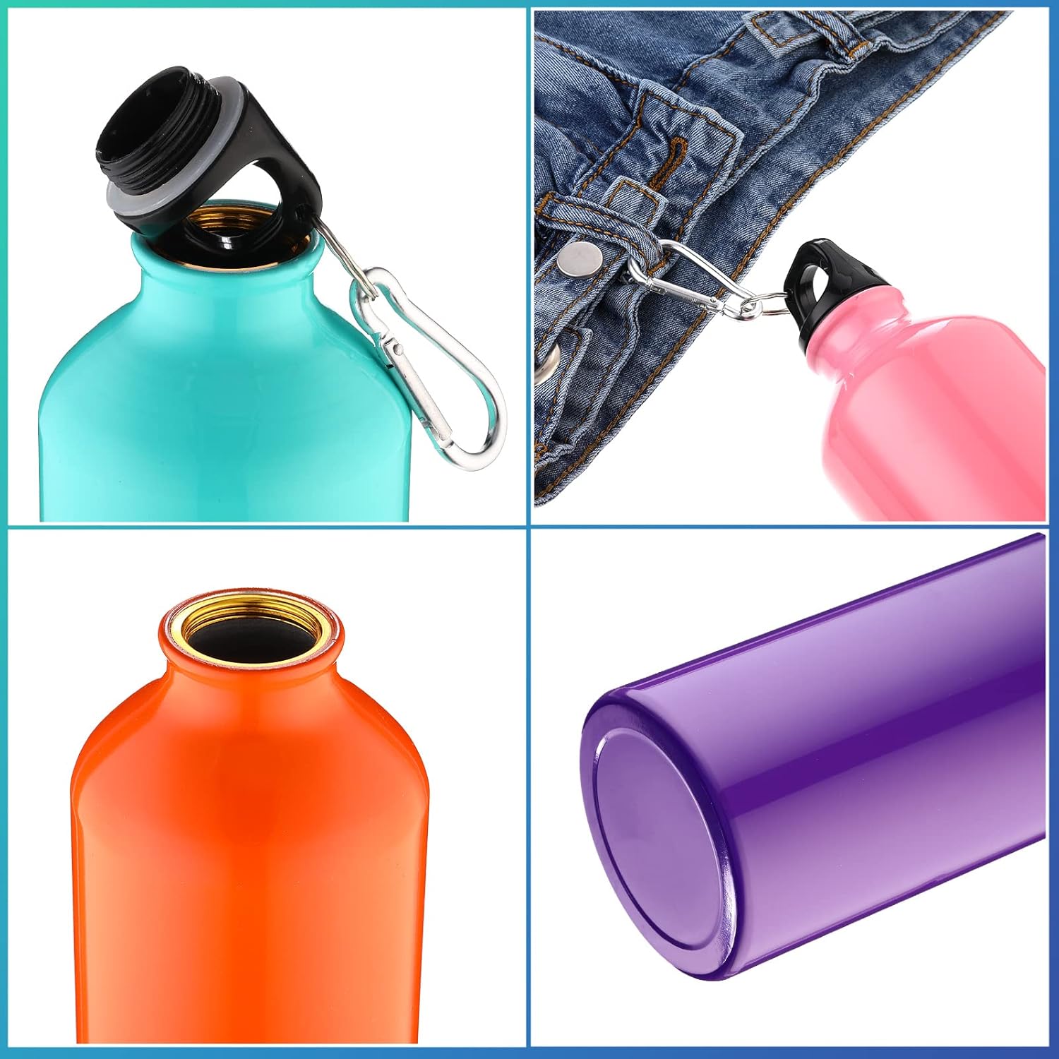10 Pack Aluminum Water Bottles Lightweight Reusable Bottles Aluminum Travel Cups with Carabiner Leak Proof Team Water Cups in bulk for Gym Sports Bicycle Camping - Image 3
