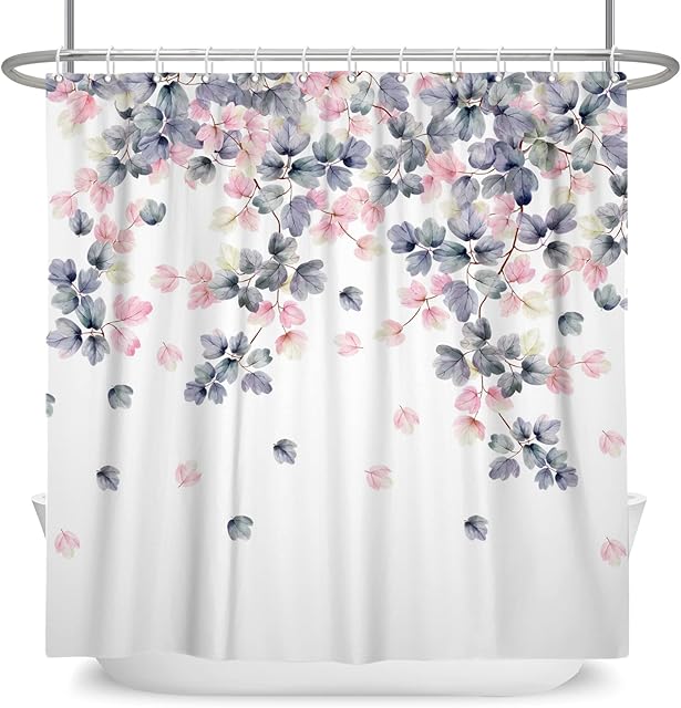 SDOTPMT 36x72inch Pink Grey Floral Shower Curtain Spring Boho Vintage Style Romantic Blooming flowers Plants Nature Scenery Bath Curtain for Bathroom Bathtubs Washroom Decorations with Hooks
