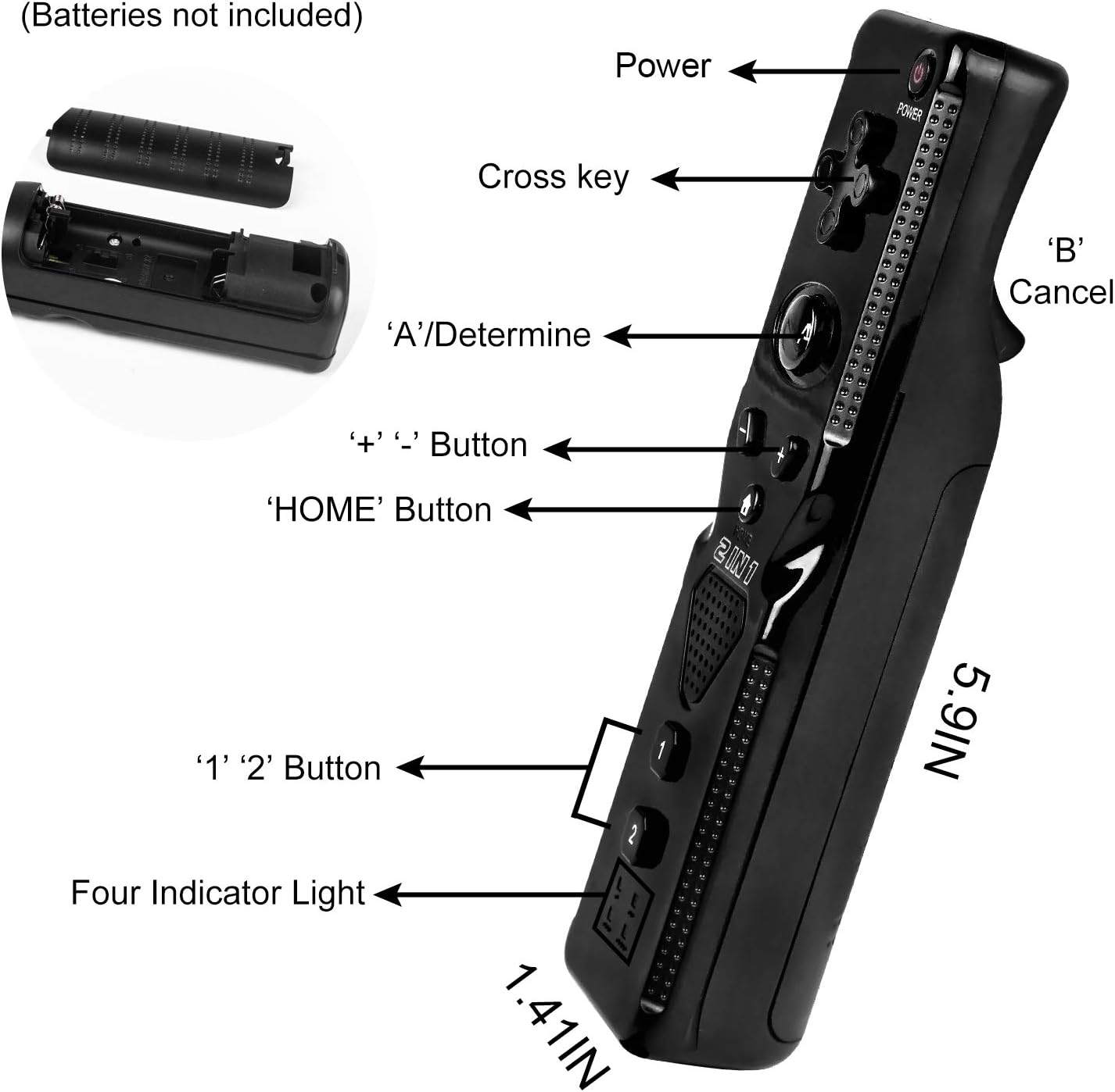TechKen Wii Remote with Wii Motion Plus Inside | Shock Wii Nunchuk Controller | Compatible Nintendo Wii, Wii U