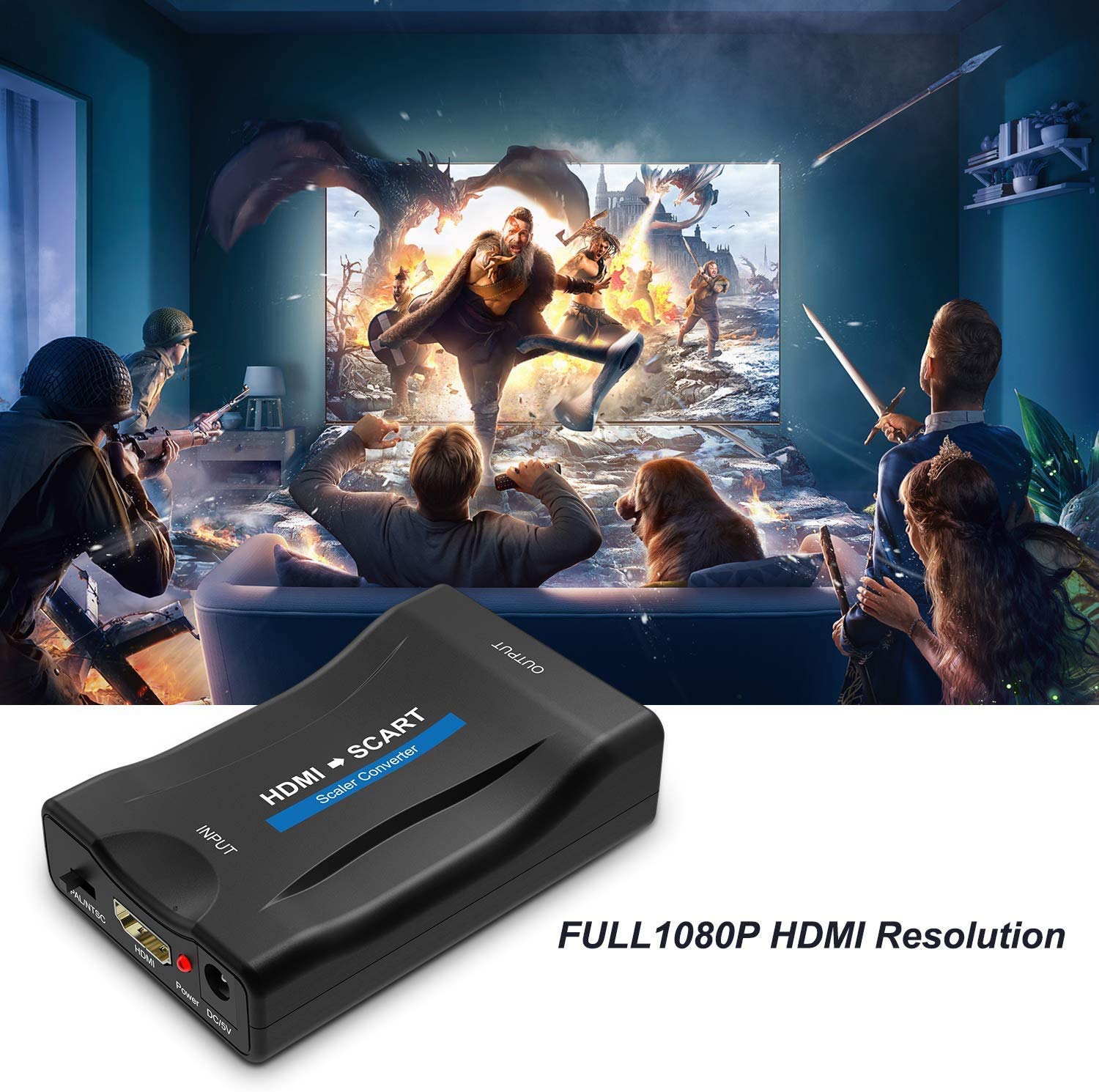 HDMI to SCART Converter Adaptor, Convert Digital 1080P HDMI Video and Audio Signal to Analog SCART CVBS Signal, Support PAL/NTSC Formats