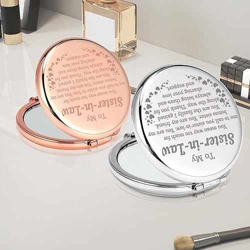 Miniatura 6 de PLITI Espejo compacto para cuñada, regalo para hermana no biológica, regalo para mi cuñada, espejo de bolsillo inspirador (CMRG)