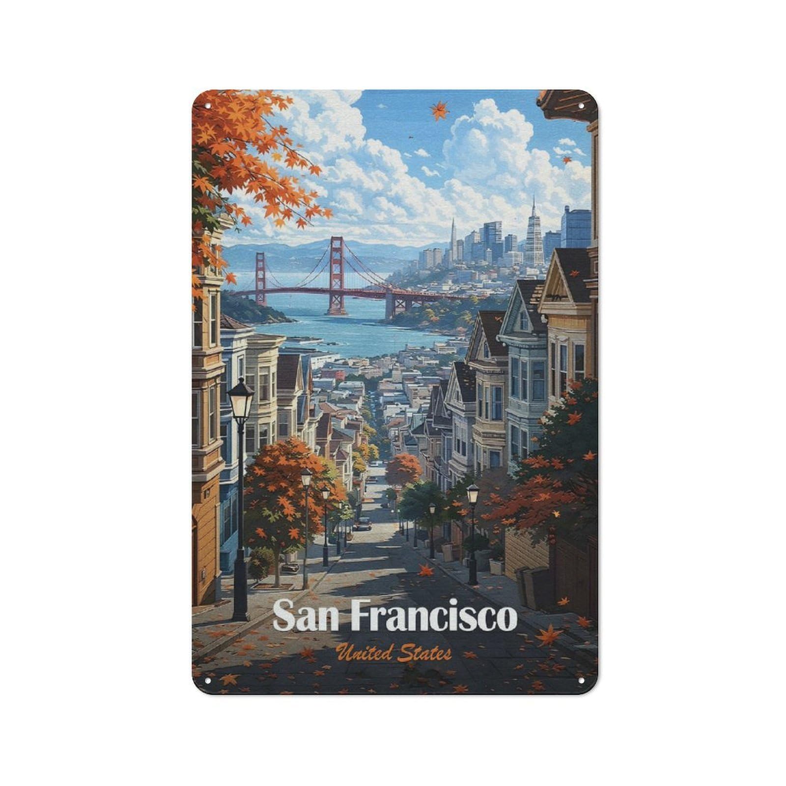Junmoney Style Industrial San Francisco Golden Gate Bridge Autumn Retro Metal Sign 30X20cm, Shed Wall Plaque For Garage, Workshop, Shed Or Utility Room
