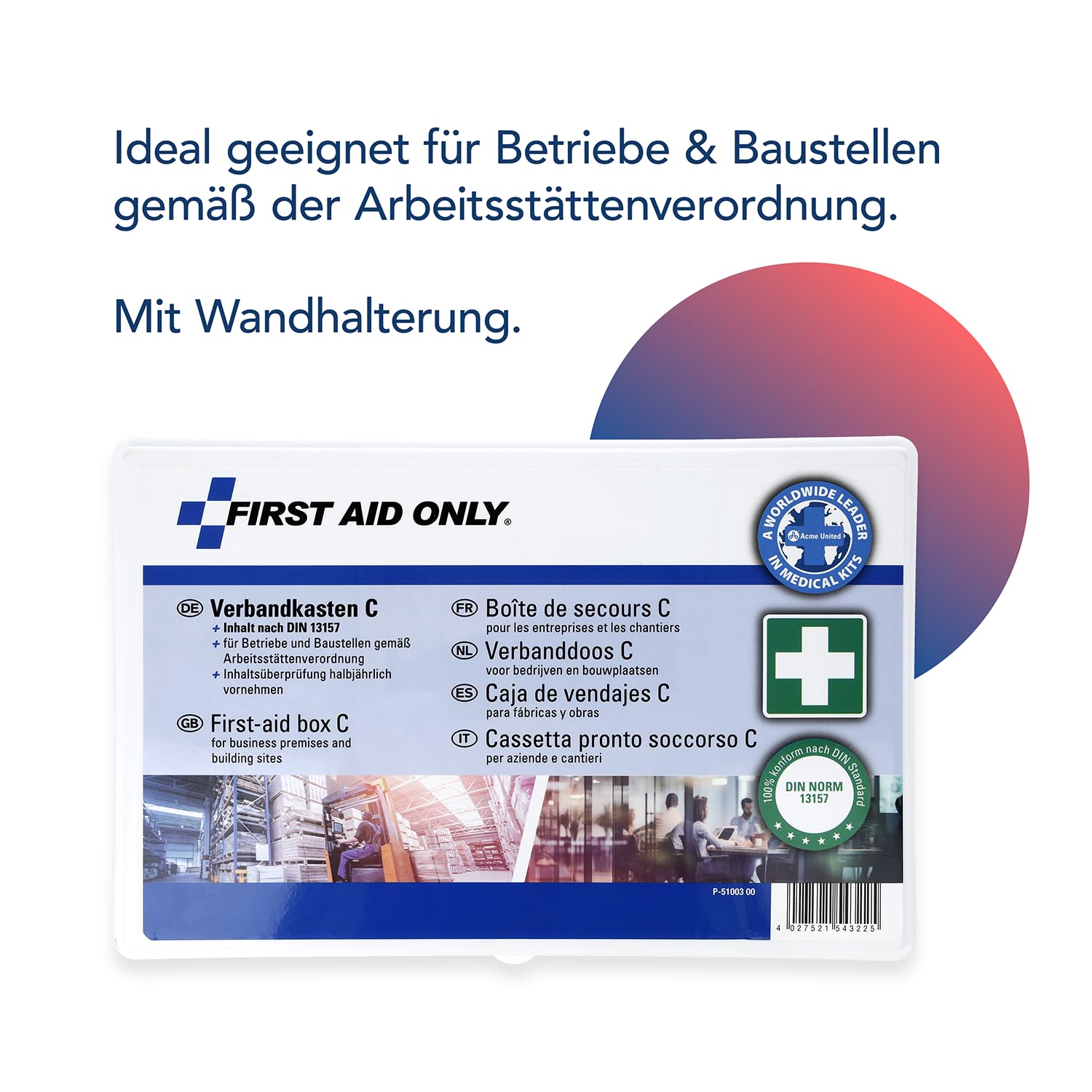 First Aid Only Verbandkasten C DIN 13157 | Erste Hilfe Koffer für Betriebe, Kfz und Haushalte gefüllt nach DIN 13157:2021 | Erfüllt Arbeitsstättenrichtlinien | P-51003 00 (Packung mit 4)
