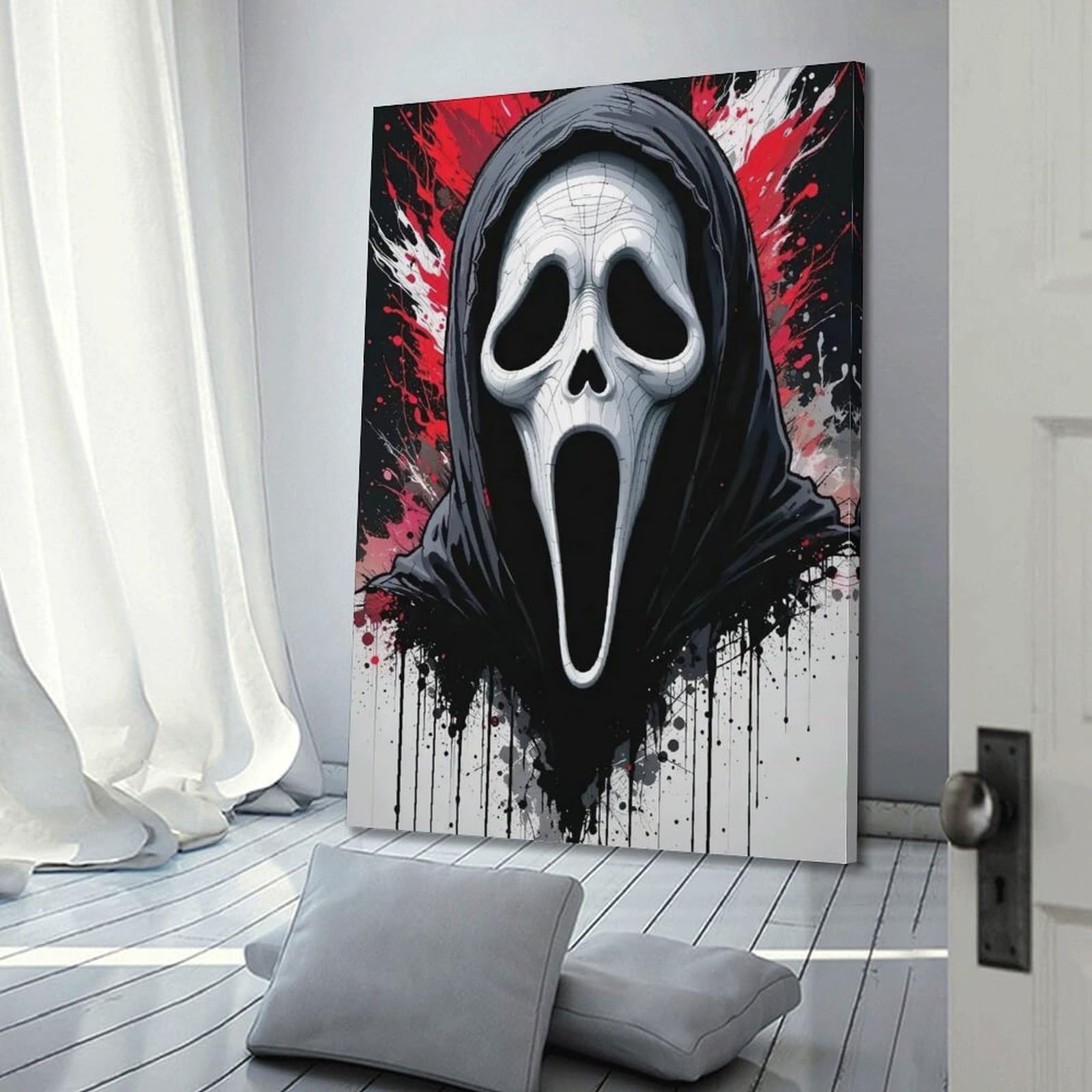 ZLXZPL Poster da parete per ufficio, stampa artistica su tela, poster di Halloween che urla il volto di fantasma con schizzi di sangue, immagine per festival, decorazioni per Halloween, esplosione con