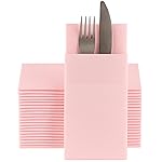 Baby Pink Dinner Napkins Cloth Like with Built-in Flatware Pocket, Linen-Feel Absorbent Disposable Paper Hand Napkins for Kitchen, Bathroom, Parties, Weddings, Dinners or Events, Pack of 50