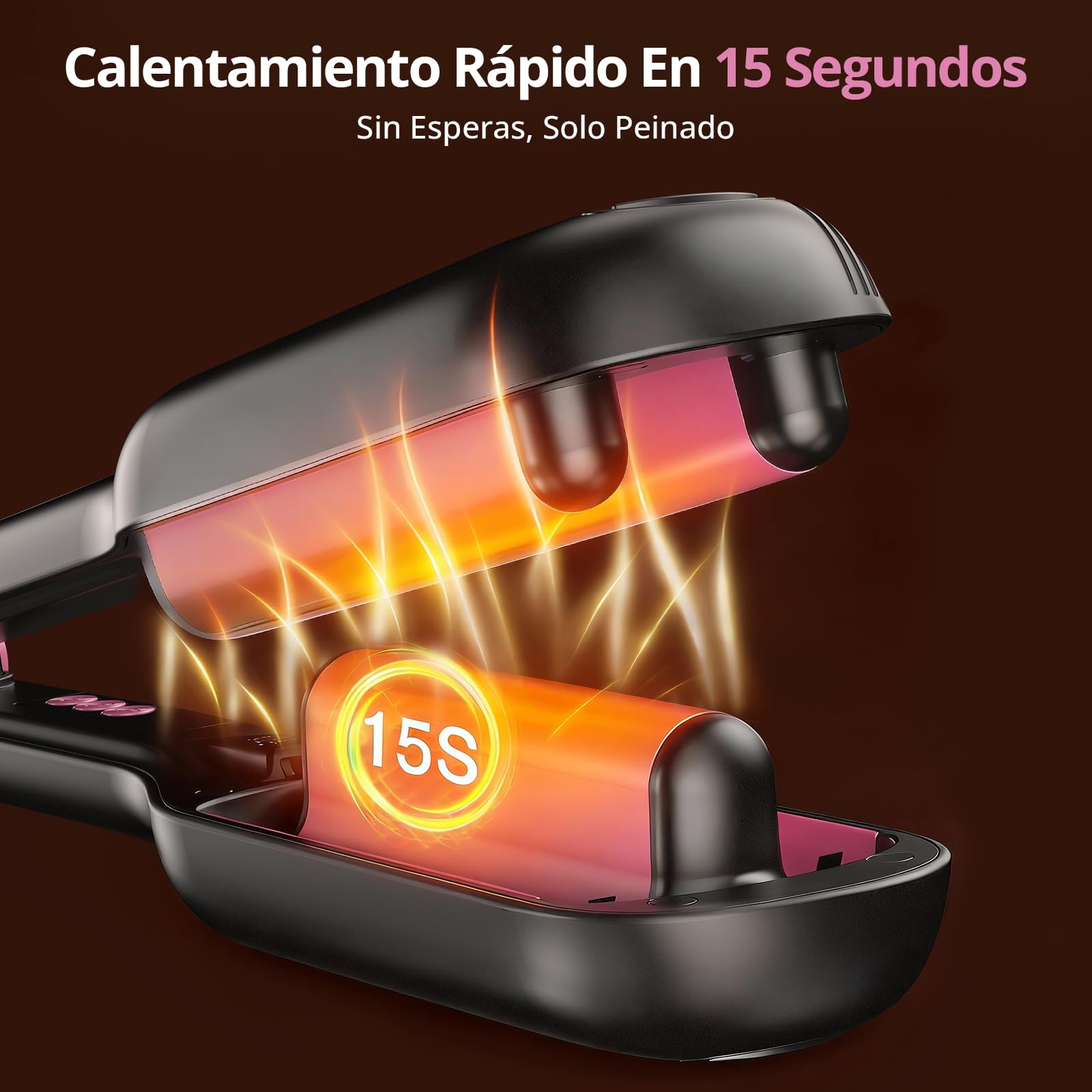 CrazyMar Rizador de Pelo Ondas, 25mm Plancha Ondas Surferas-Calentamiento Rápido 15s, Ondulador de Pelo Iónico con 9 Temperaturas + 4 Temporizadores, Fijación 24h y Antiquemaduras, Pantalla LED