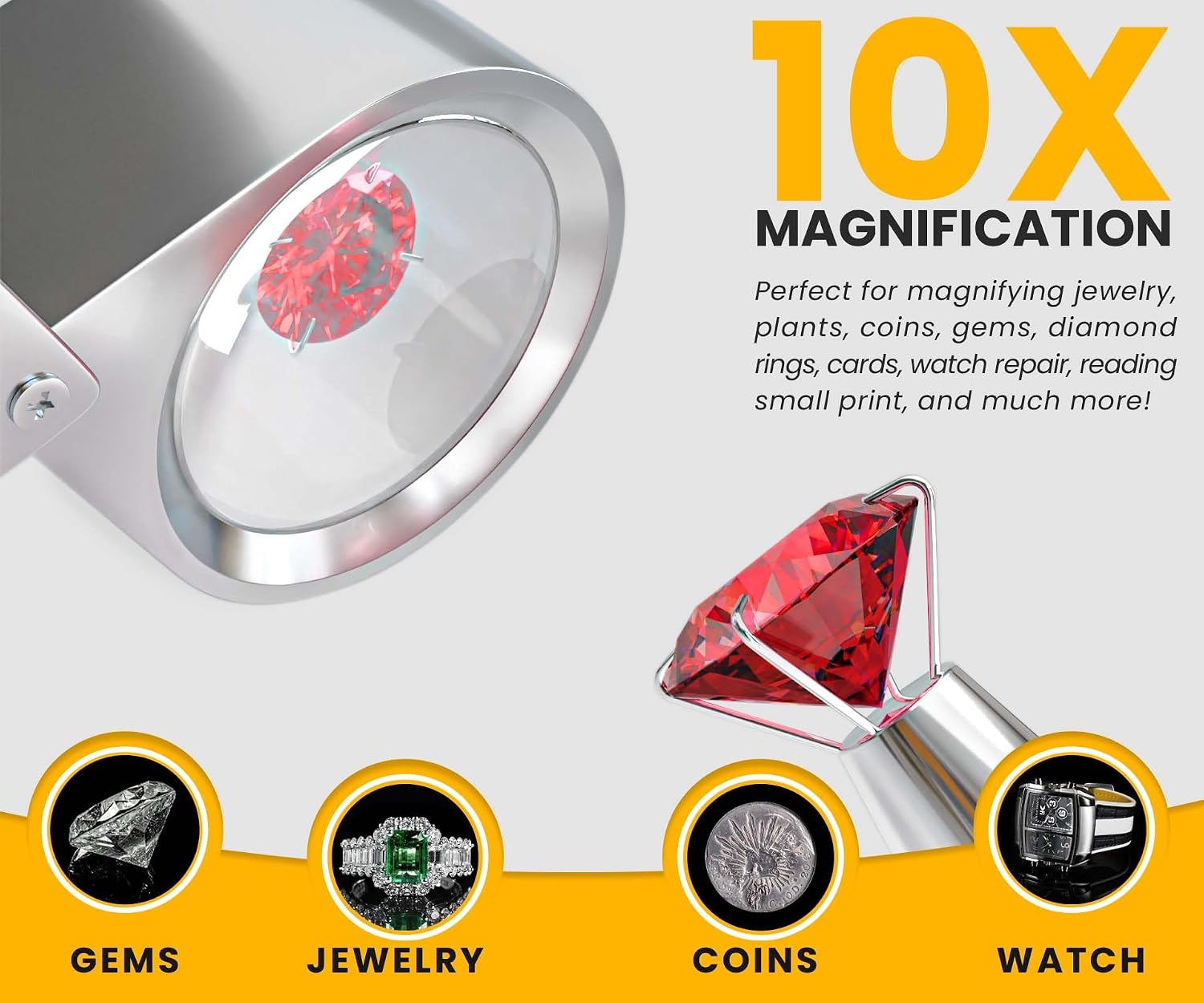 NATIKON Jewelers Loupe Magnifiers -Compact Chrome Metal Magnifiers 10X Pocket Eye Loupe Set of 2