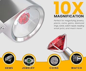 NATIKON Jewelers Loupe Magnifiers -Compact Chrome Metal Magnifiers 10X Pocket Eye Loupe Set of 2