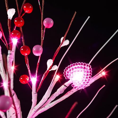 Miniatura 5 de Ruidazon Paquete de 2 decoraciones para el día de San Valentín, árbol de San Valentín iluminado de 24 pulgadas con adornos de oropel rojo con forma