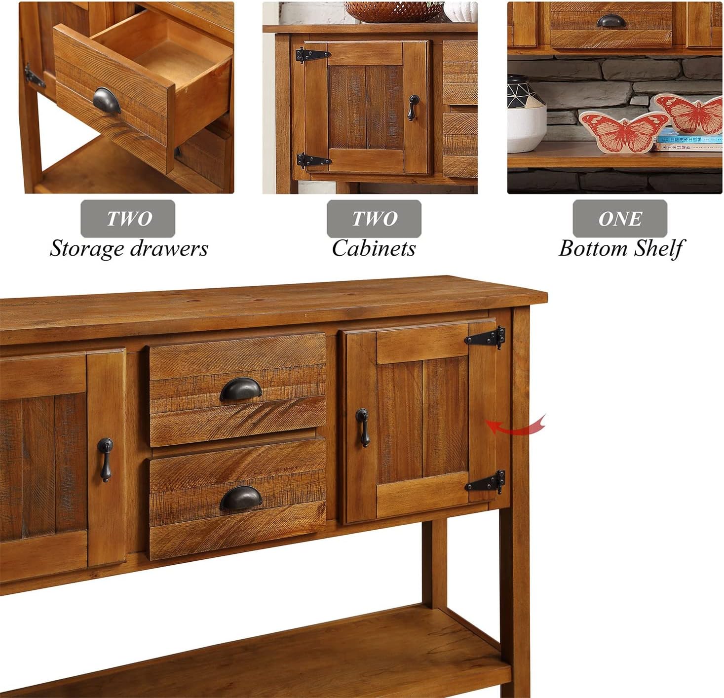 LKTART 46'' Sideboard Console Table Farmhouse Buffet Cabinet with Storage Drawers and Bottom Shelf for Living Room Kitchen Entryway Hallway Foyer Table Cupboard Coffee Bar Cabinet(Brown)