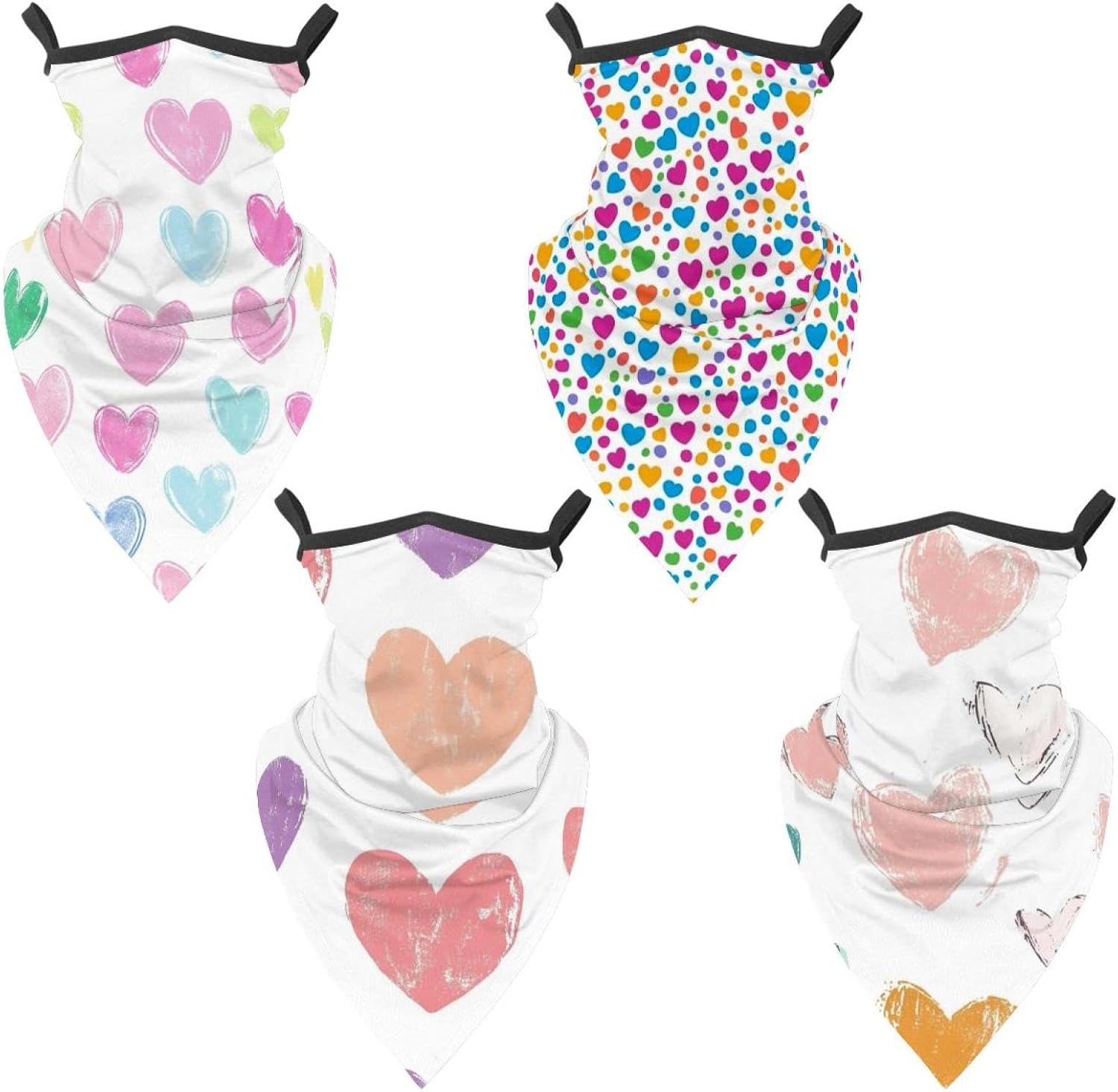 4 Pack pring colored hearts and dots (16) Neck Gaiter Face Cover Scarffor Skiing Fishing Hiking Cycling