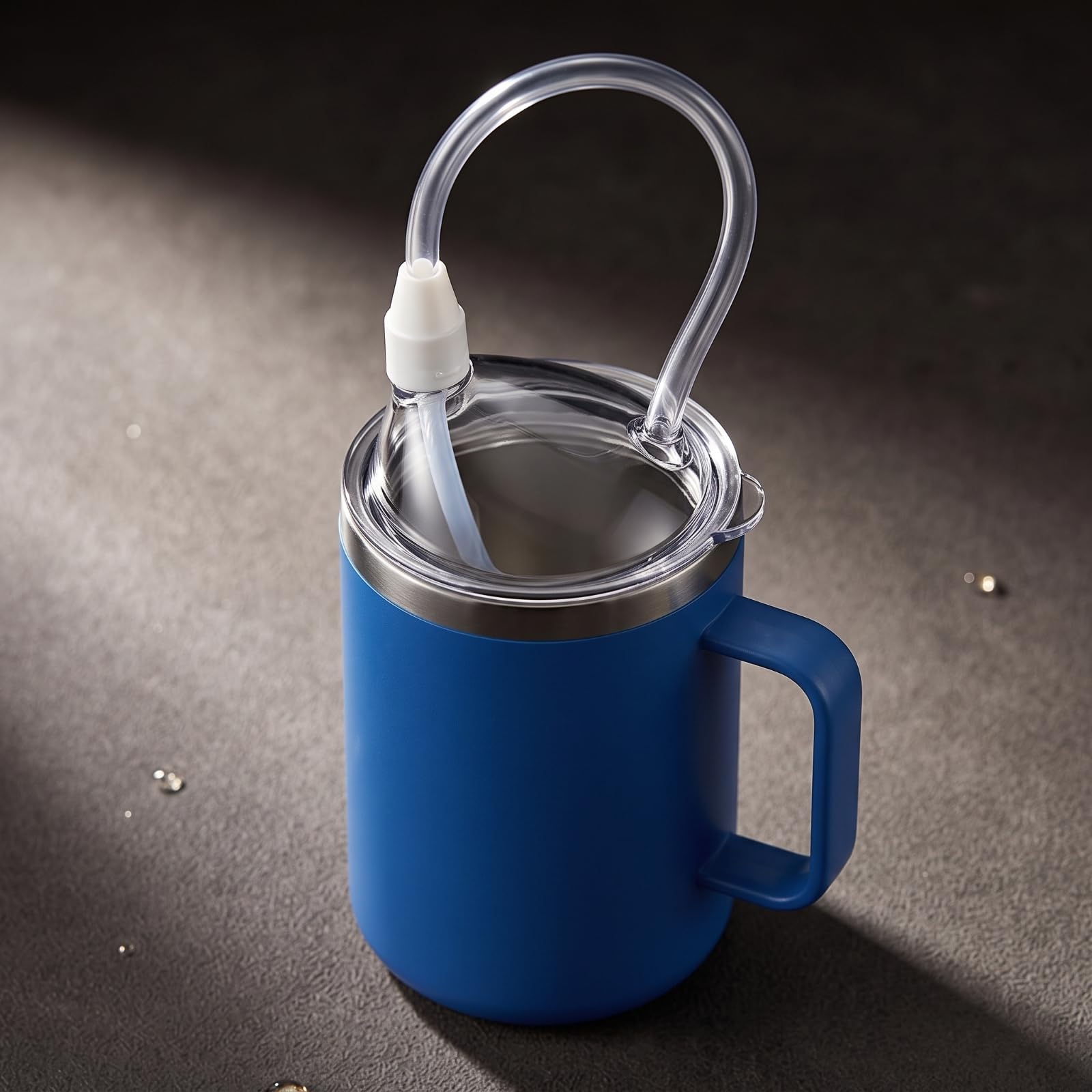 Gobelet avec Paille sans BPA Vaisselle, Rose, Rose, 520ml | Poignée Incurvée Ergonomique, Tasse avec Couvercle, En Acier Inoxydable, pour Hôpital, Adultes Alités