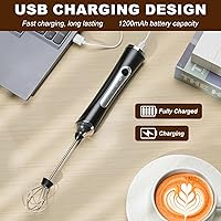 Vista 5 de Espumador de leche eléctrico de mano con 2 cabezas, batidor de café con espuma recargable por USB de 3 velocidades, licuadora de espuma para café