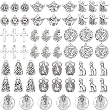 PH PandaHall 60pcs Egyptian Theme Charms, Ancient Egypt Pendant 10 Styles Ankh Charm for Bracelet, Antique Sliver Pharaoh Pyramid Charm Cross Evil Eye Charms for Jewelry Making, 0.7~1"