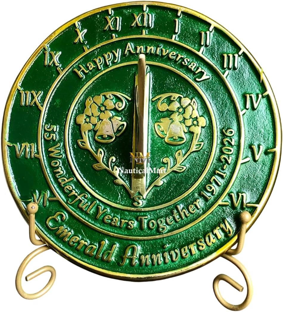 NauticalMart 55th Emerald Anniversary Unique Marriage Present for Parents, Grandparents, Friends, Husband or Wife, Couples, Him & Her Wedding Anniversary Sundial Gift 2025 (55th Anniversary)