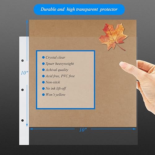 Miniatura 3 de Álbum de fotos de 10 x 10 pulgadas con 3 anillos para manualidades, con 30 fundas de plástico, 60 páginas y cubierta de papel kraft para bebés,