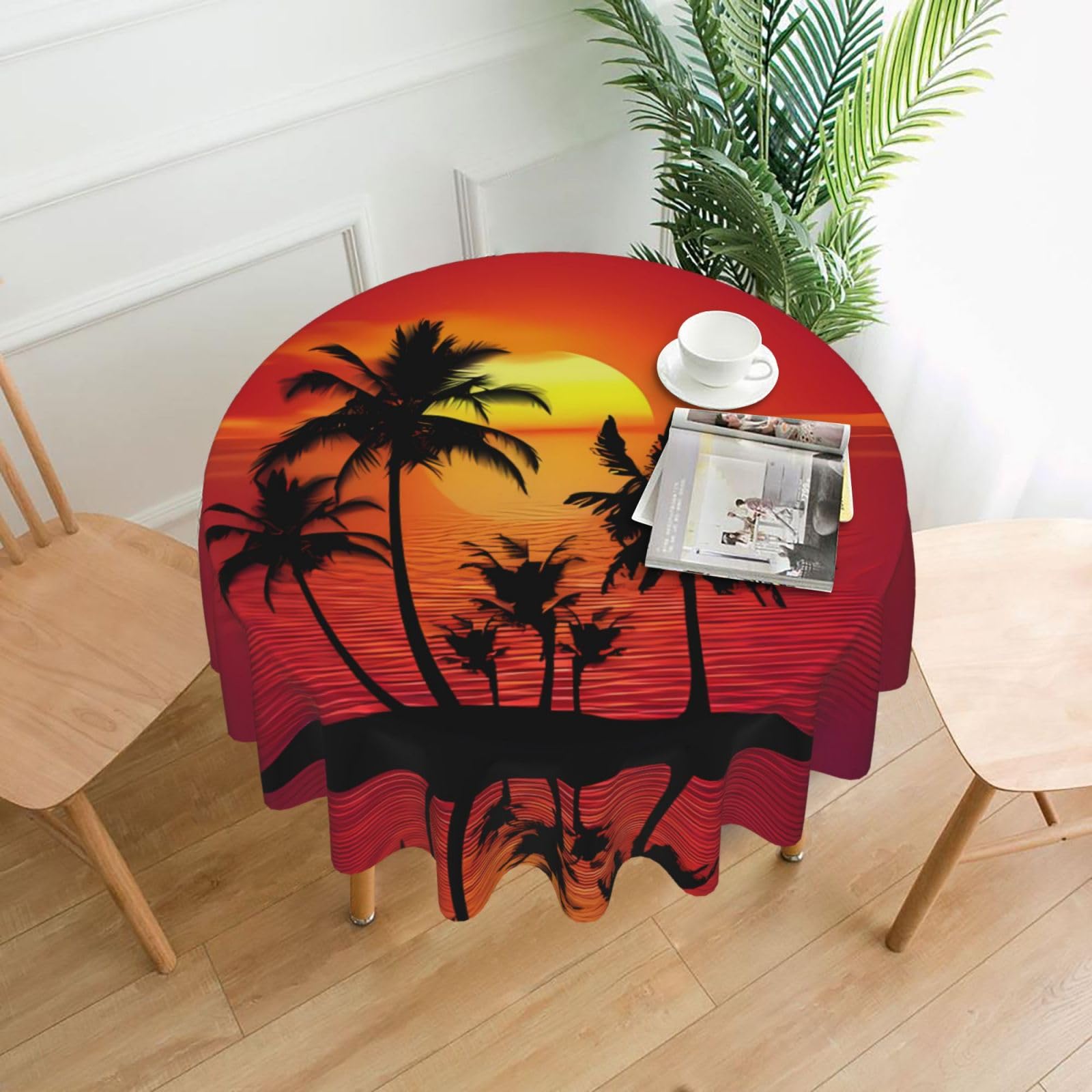 hhxvcv Tropical Sunset Round Tablecloth – Dining Table Cover