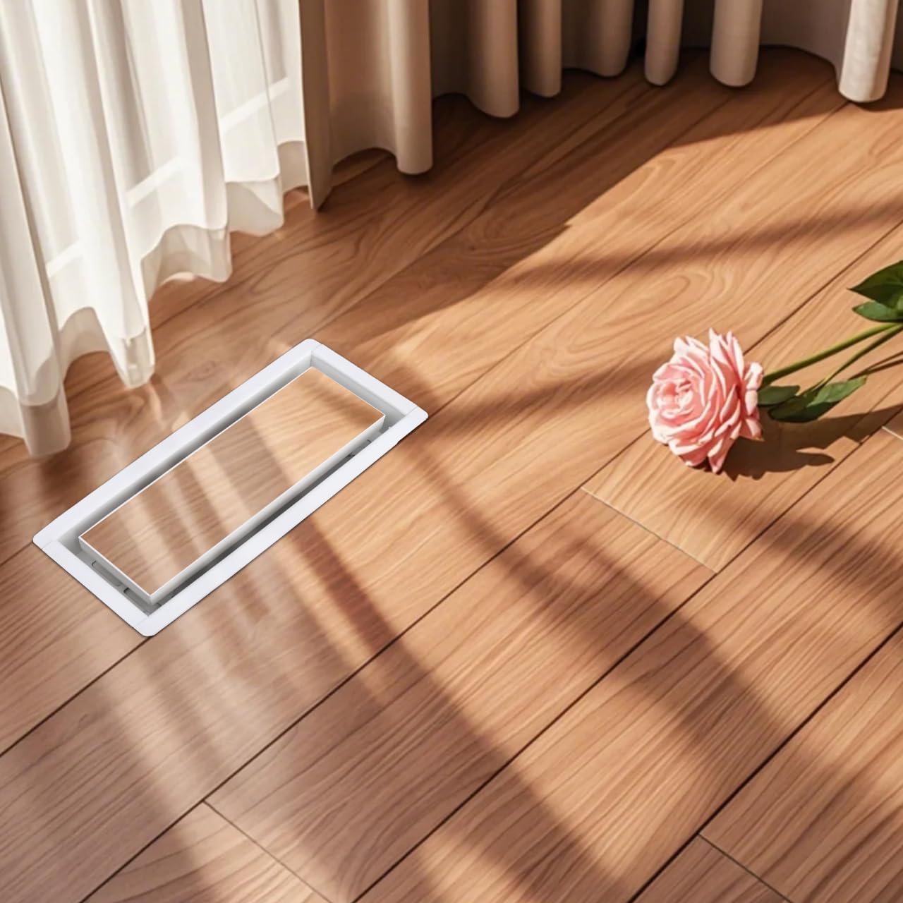 Zion - Registro de piso empotrado de 4 x 10 pulgadas, ventilación de aire moderna blanca para aire acondicionado y calefacción, acero inoxidable resistente