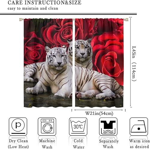 Miniatura 2 de Cortina de tigre para dormitorio, cortinas de leopardo de rosa roja para niños, tratamiento de ventana con temática de animales de África, selva,