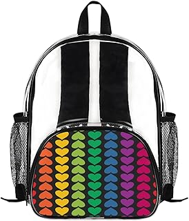 Mini mochila transparente arco-íris coração amor à prova d'água bolsa de ombro de PVC transparente bolsa escolar mochila de viagem casual para trabalho, viagens, shows, praia e esportes, Coração de amor arco-íris