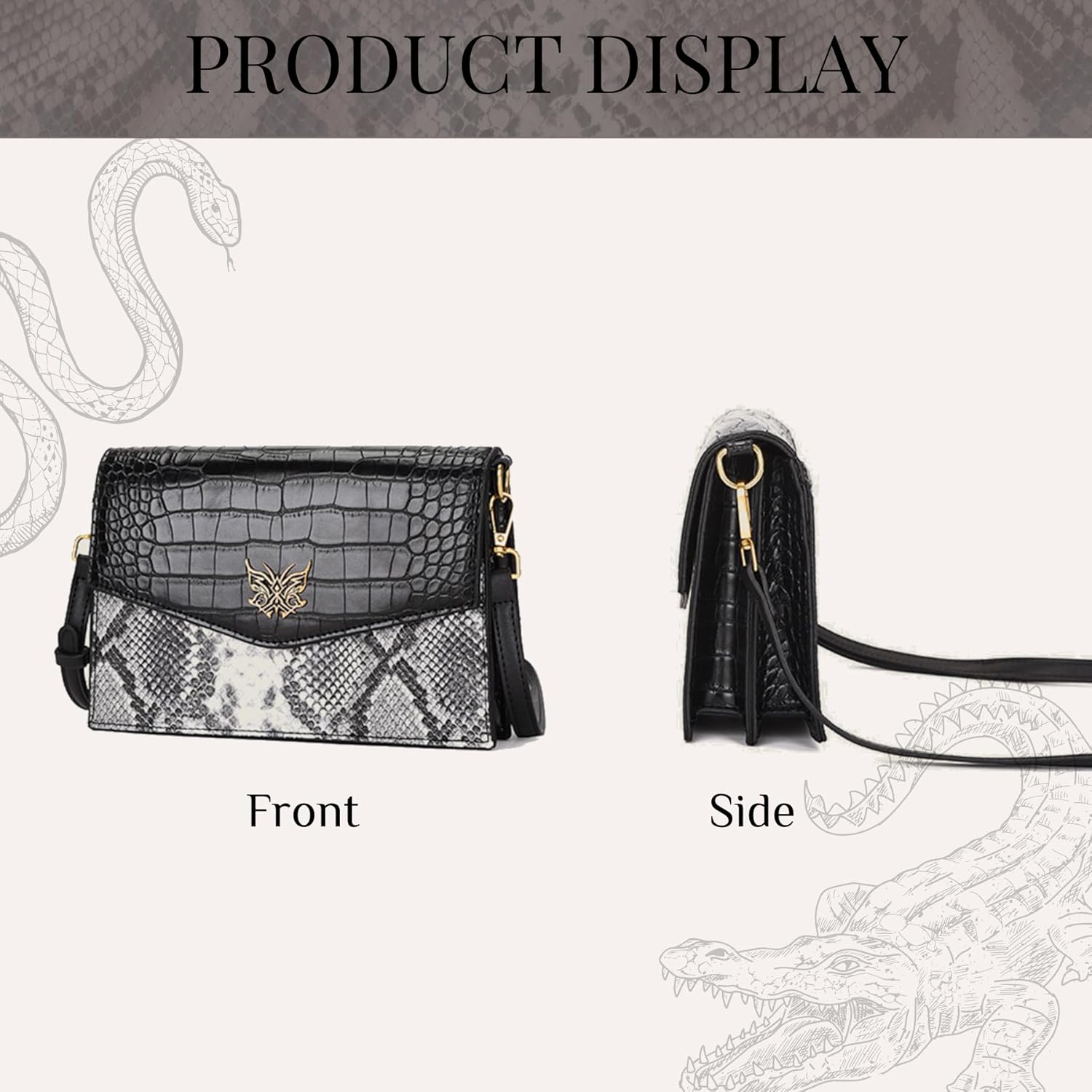 Women Leather Crossbody Purse Bags,Fashion Crocodile&Snake Printed Leather Shoulder Bags,Small Clutch Bags - Image 7
